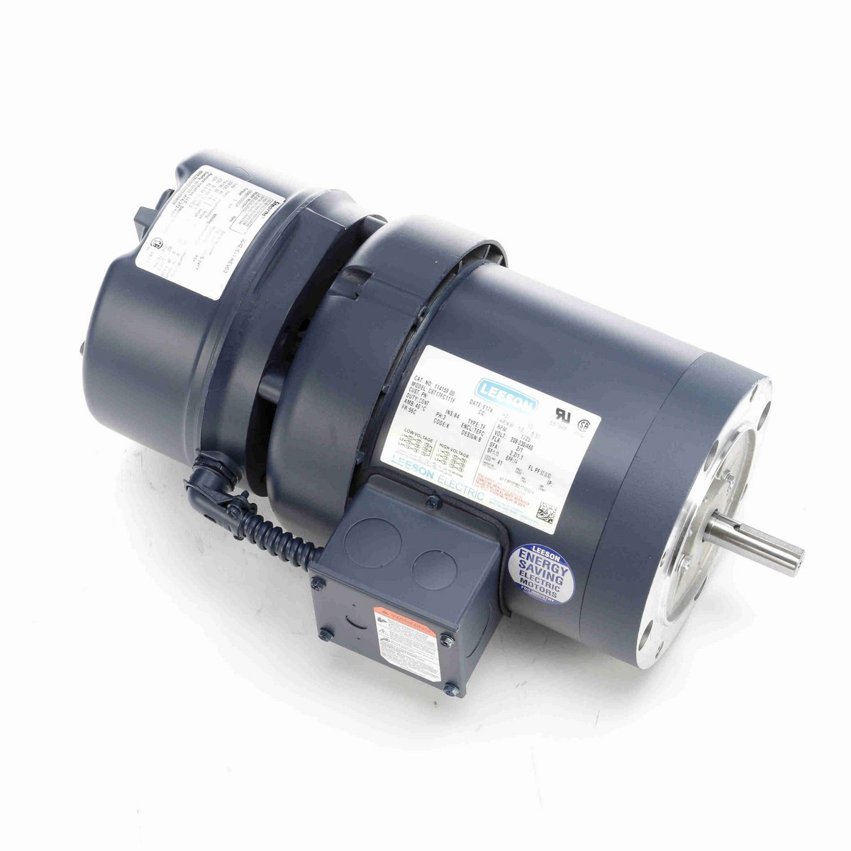 LEESON Brake Motor, 0.50 HP, 3 Ph, 60 Hz, 230/460 V, 1800 RPM, 56C Frame, TEFC - 114159.00