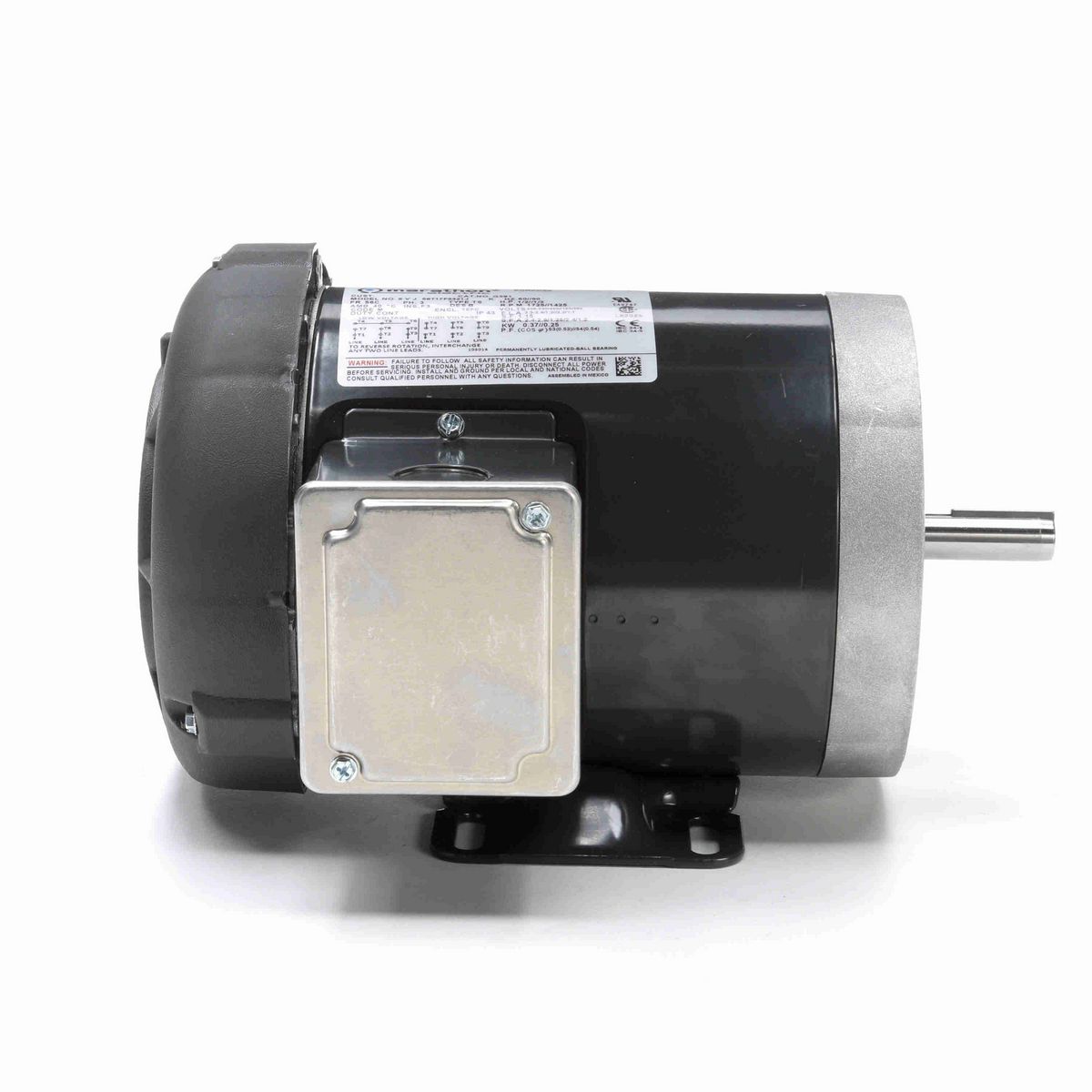 LEESON General Purpose Motor, 0.50 & 0.33 HP, 3 Ph, 60 & 50 Hz, 208-230/460 & 190/380 V, 1800 & 1500 RPM, 56C Frame, TEFC - G581