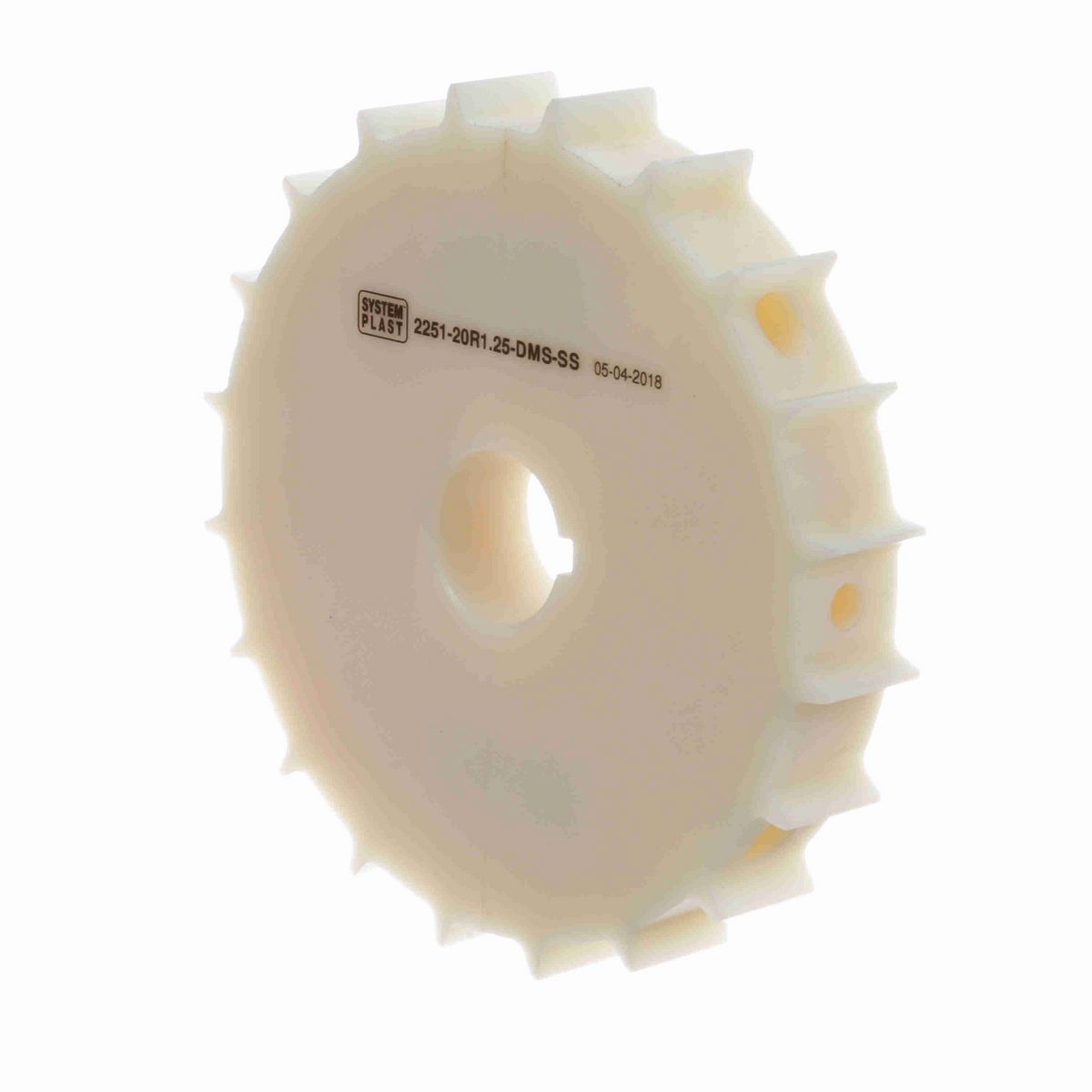 System Plast 2251 Series Split Machined Sprocket with 20 Teeth, a 1-1/4in Round Shaft-Ready Bore and Setscrew - 2251-20R1.25-DMS-SS