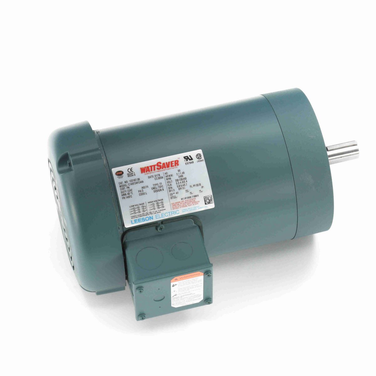 LEESON General Purpose Motor, 2 HP, 3 Ph, 60 Hz, 230/460 V, 3600 RPM, 145TC Frame, TEFC - 122167.00
