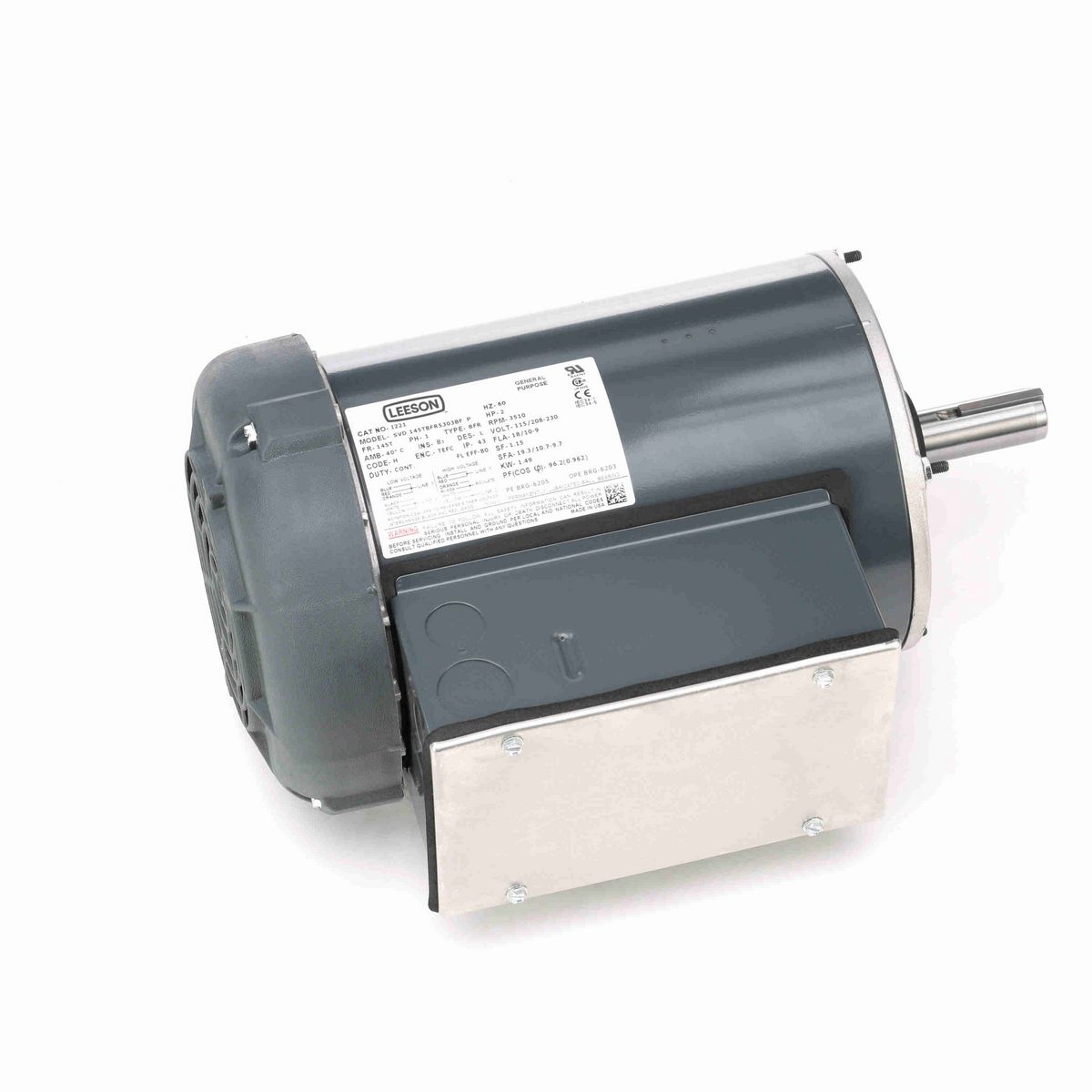 LEESON General Purpose Motor, 2 HP, 1 Ph, 60 Hz, 115/208-230 V, 3600 RPM, 145T Frame, TEFC - I221