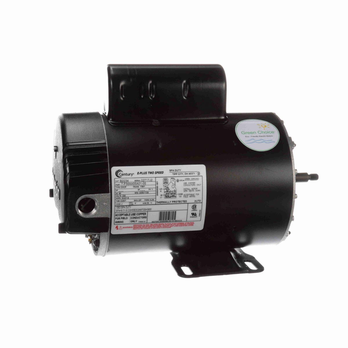 Century Pool Pump Motor, 3.0 / 0.38 SPL HP, 1 Ph, 60 Hz, 230 V, 3600 RPM, Y56Y Frame, DP - B2234