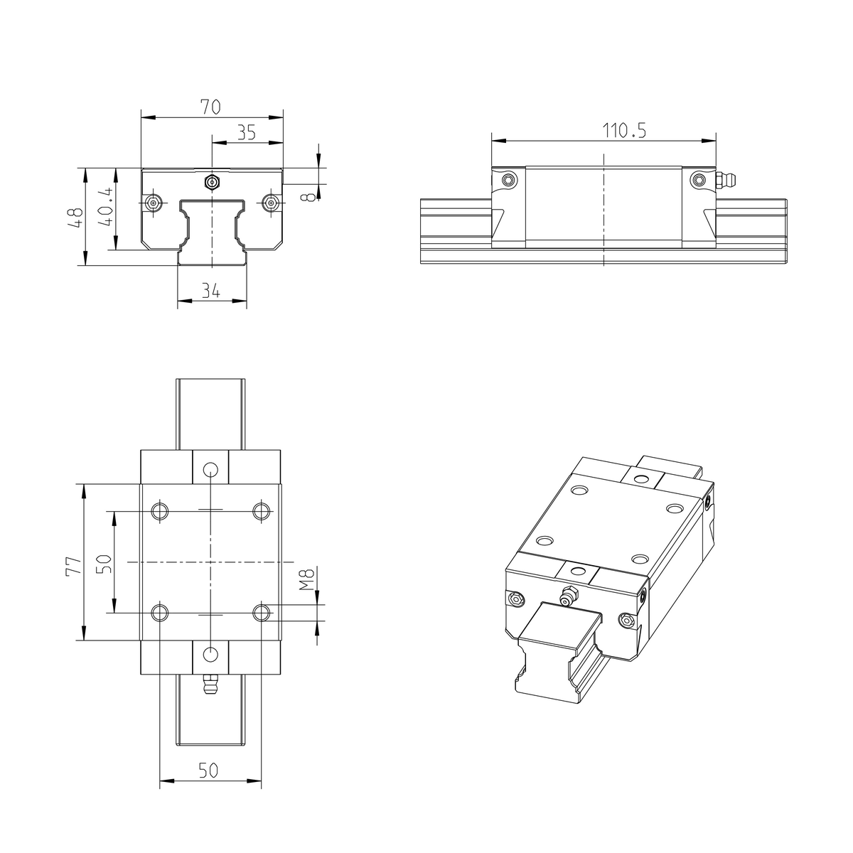 Шариковая каретка из нержавеющей стали Resist NRII Bosch Rexroth KWD-035-SNS-C2-P-0 [R201132206]