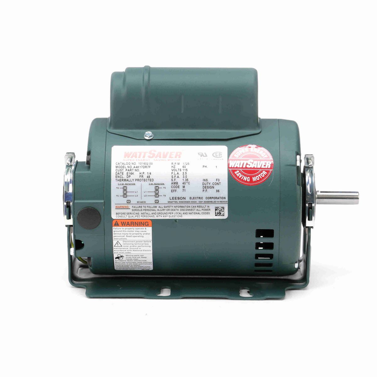 LEESON Fan and Blower Motor, 0.25 HP, 1 Ph, 60 Hz, 115 V, 1800 RPM, 48Z Frame, DP - 101602.00