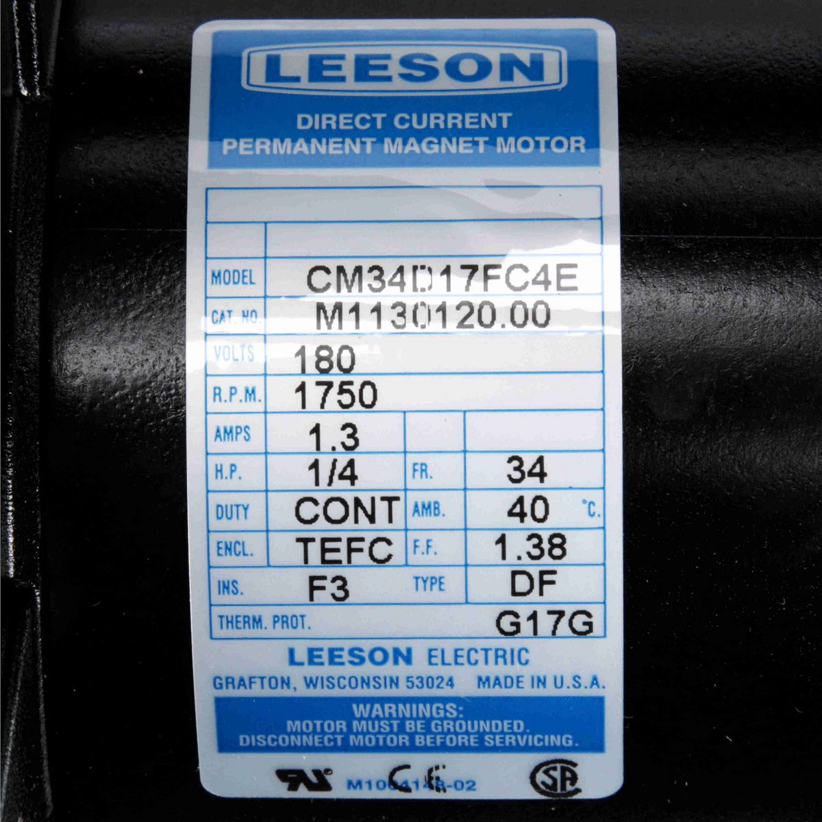 LEESON Sub-Fractional Motor, 0.25 HP, 180 V, 1750 RPM, 34 Frame, TEFC - M1130120.00