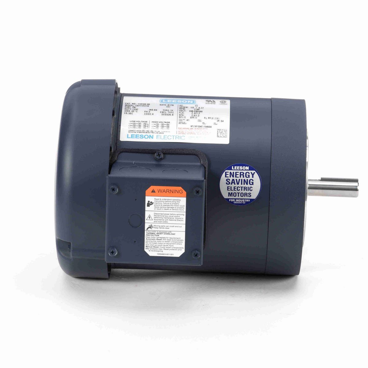 LEESON General Purpose Motor, 0.50 HP, 3 Ph, 60 Hz, 230/460 V, 1200 RPM, 56C Frame, TEFC - 110163.00
