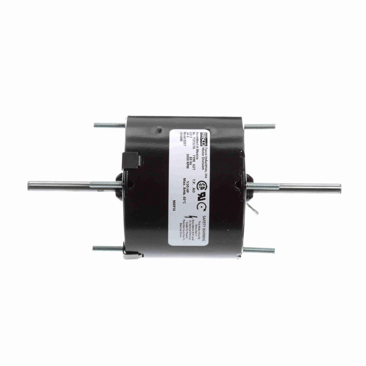 FASCO Fan and Blower Motor, 1/30 HP, 1 Ph, 60 Hz, 230 V, 3000 RPM, 1 Speed, 3.3" Diameter, OAO - D207