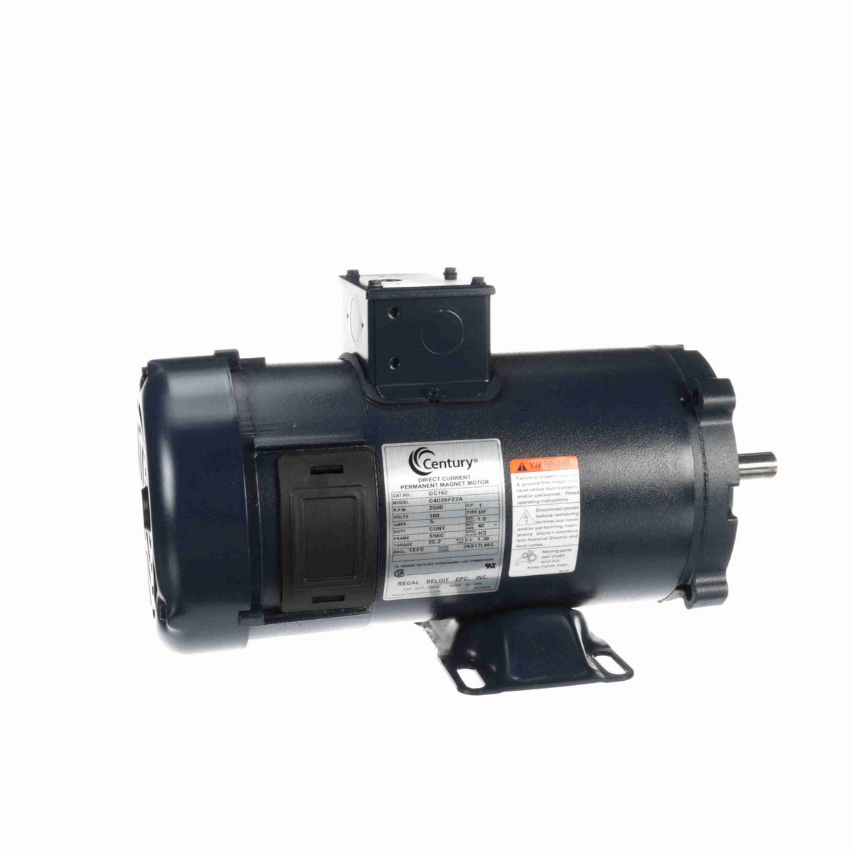 Century SCR Motor, 1 HP, 180 V, 2500 RPM, S56C Frame, TEFC - DC162