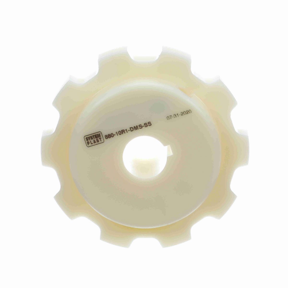 System Plast 880 Series Split Machined Sprocket with 10 Teeth, a 1in Round Shaft-Ready Bore and Setscrew - 880-10R1-DMS-SS