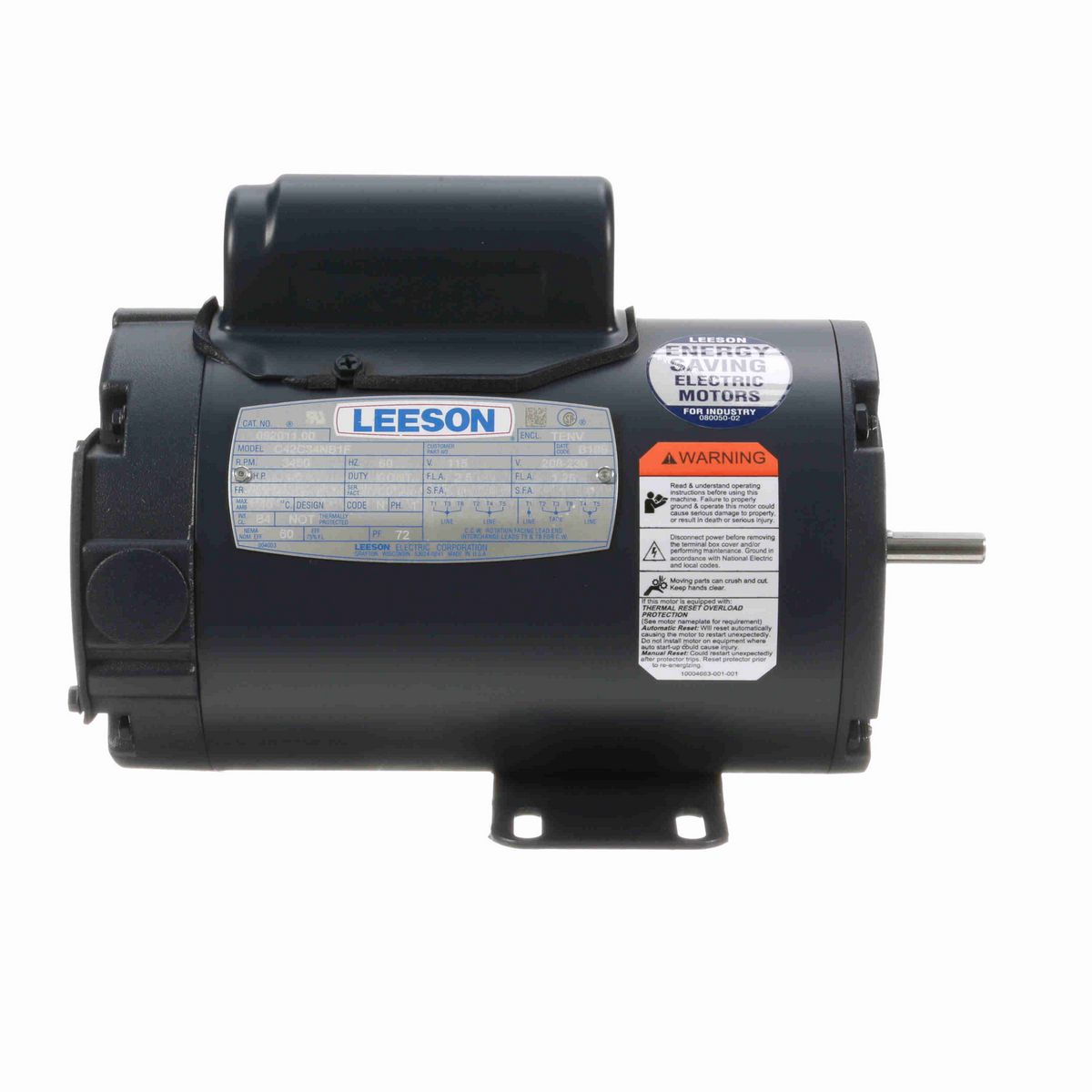 LEESON General Purpose Motor, 0.17 HP, 1 Ph, 60 Hz, 115/208-230 V, 3600 RPM, 42 Frame, TENV - 092011.00