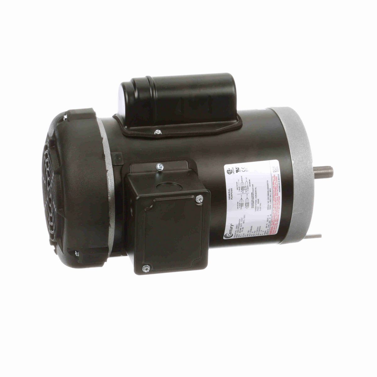 Century General Purpose Motor, 1 HP, 1 Ph, 60 Hz, 115/208-230 V, 1800 RPM, 56C Frame, TEFC - C926V1