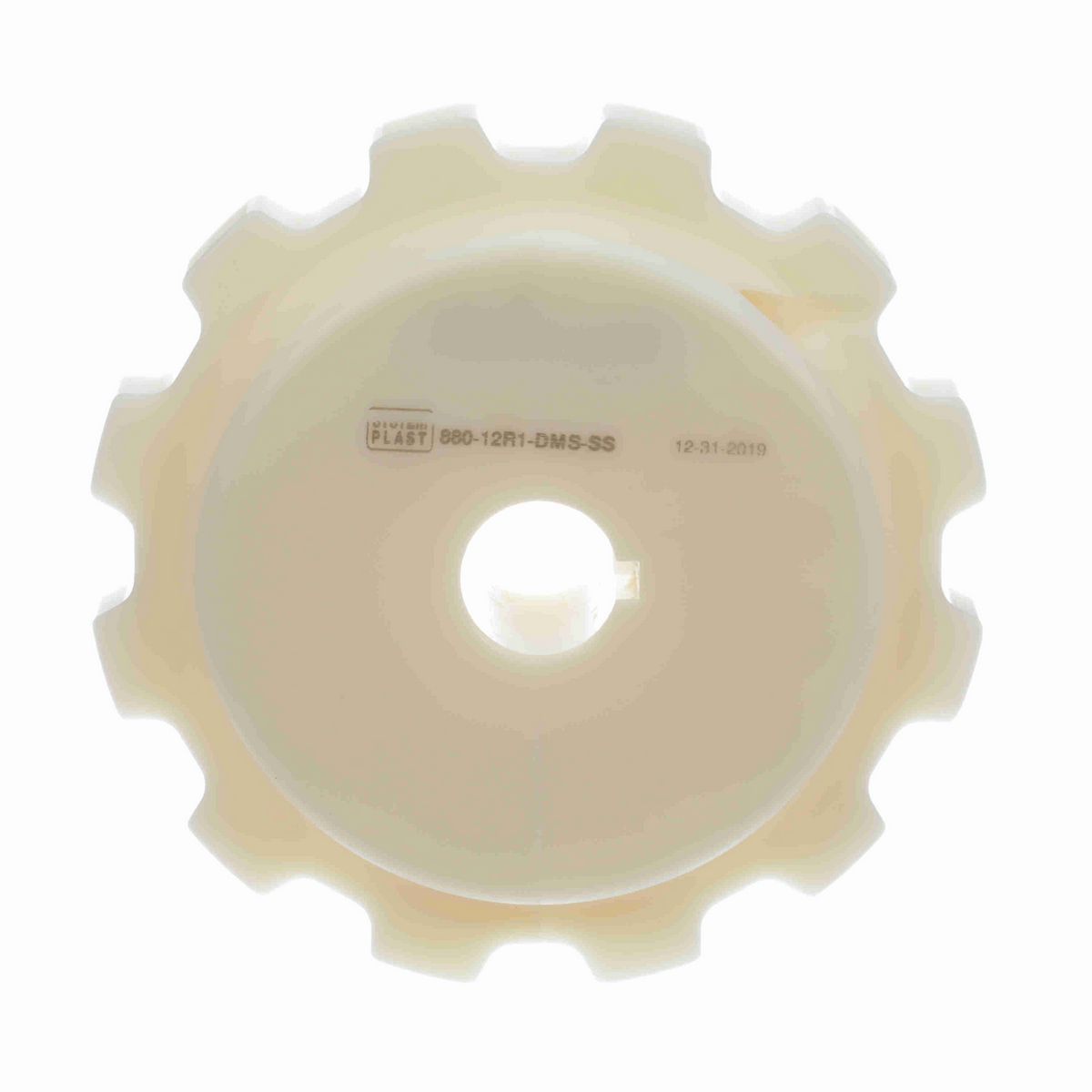 System Plast 880 Series Split Machined Sprocket with 12 Teeth, a 1in Round Shaft-Ready Bore and Setscrew - 880-12R1-DMS-SS