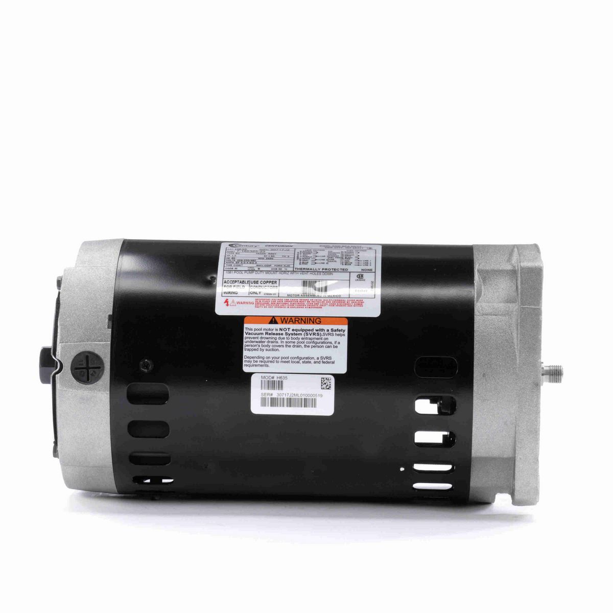 Century Pool Pump Motor, 1.0 HP, 3 Ph, 60 Hz, 208-230/460 V, 3600 RPM, R56Y Frame, ODP - H635