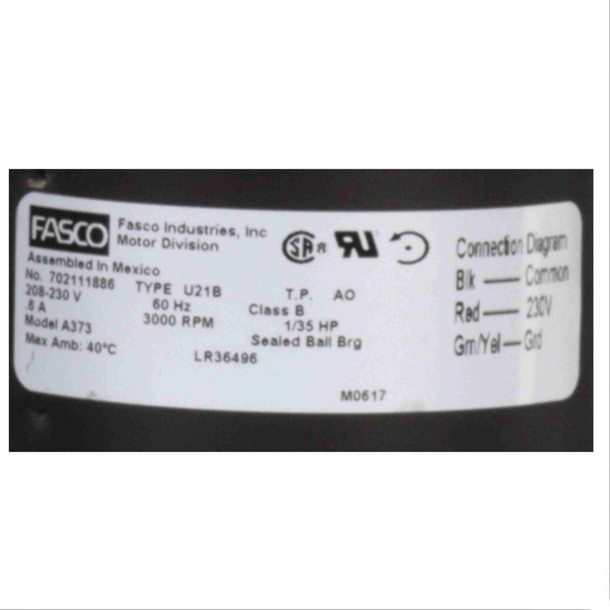 FASCO Rectangular Outlet Shaded Pole OEM Replacement Draft Inducer Blower, 208-230 Volts, Flange: No - A373