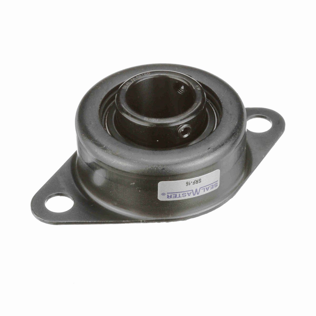 Sealmaster Mounted Stamped Steel Two Bolt Flange Ball Bearing - 52100 Bearing Steel, Black Oxided - Setscrew Lock - SRF-16
