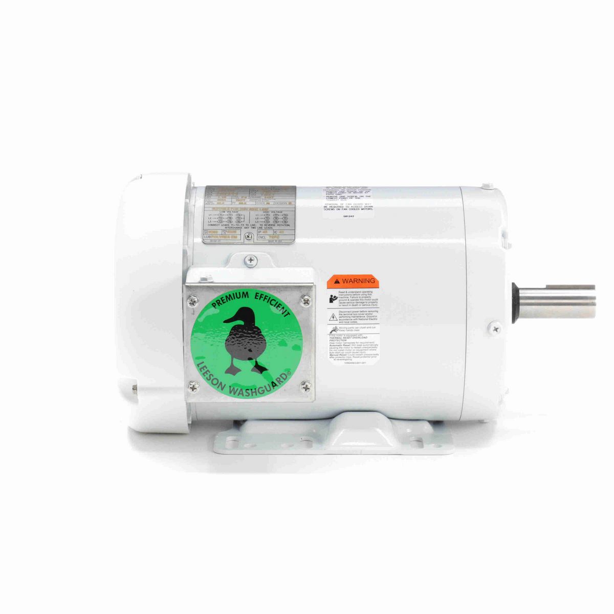 LEESON White Duck™ General Purpose Motor, 1 & 0.75 HP, 3 Ph, 60 & 50 Hz, 230/460 & 190/380 V, 1800 & 1500 RPM, 143T Frame, TEFC - 121865.00