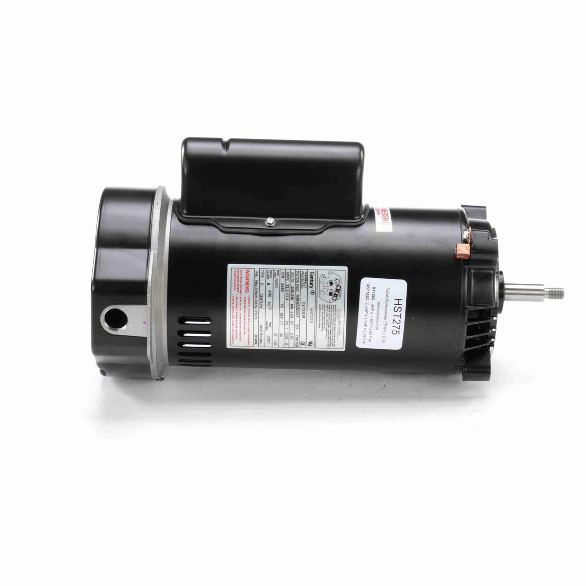 Century Pool Pump Motor, 2.75 HP, 1 Ph, 60 Hz, 208-230 V, 3600 RPM, 56J Frame, ODP - HST275