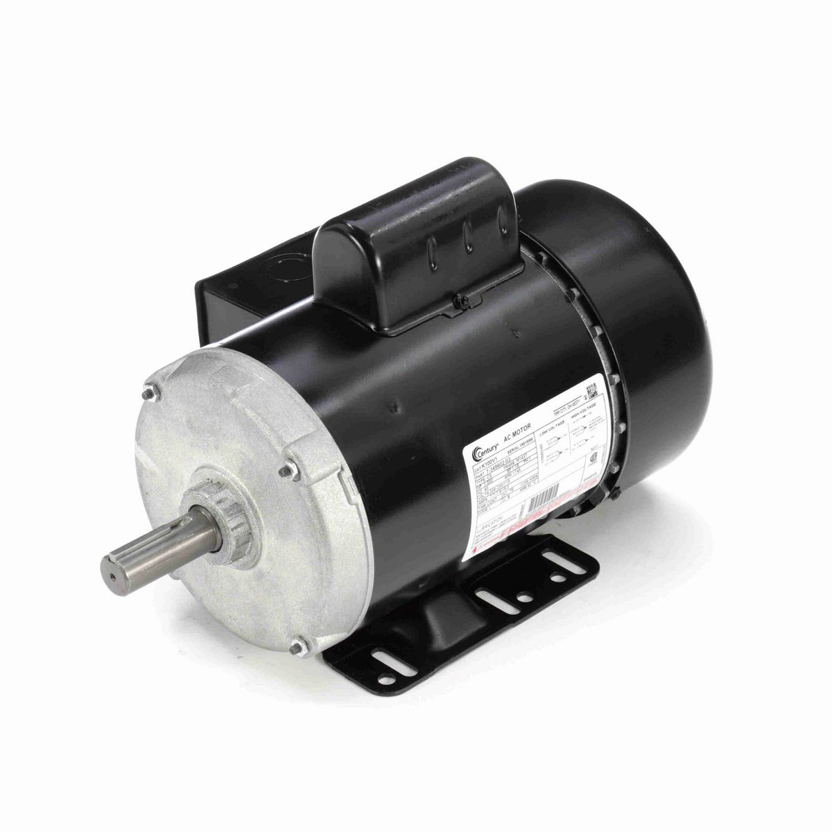 Century General Purpose Motor, 1.000 HP, 1 Ph, 60 Hz, 208-230/115 V, 1800 RPM, M143T Frame, TEFC - K100V1