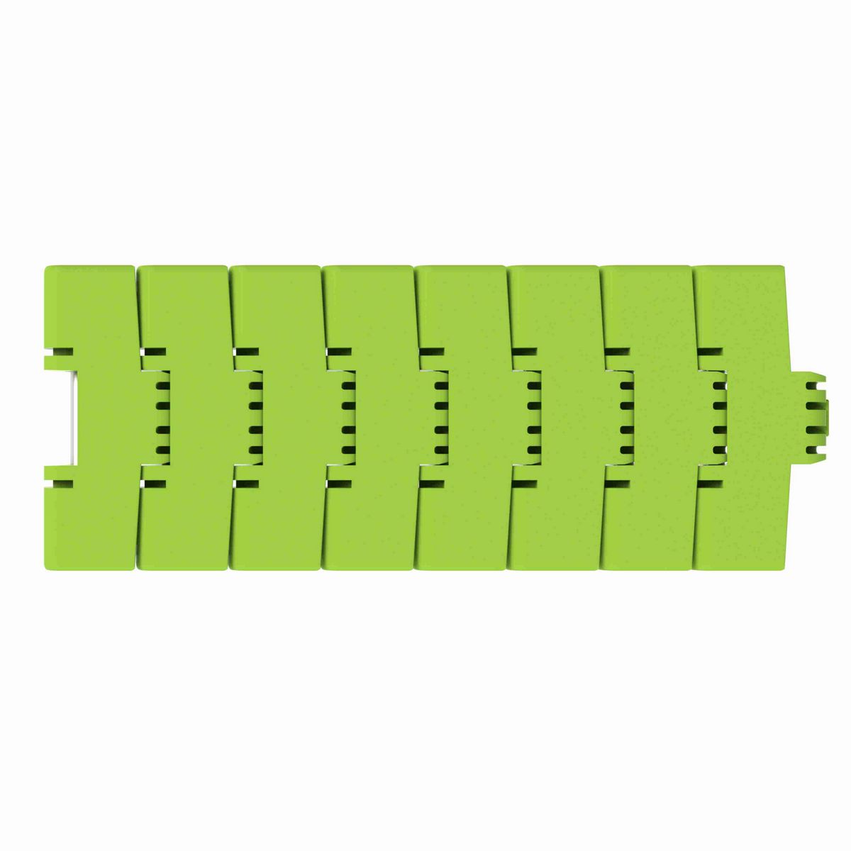 Rexnord 1040FTM Side-flexing Solid Top, Material: Bright Lime-Green Dry PET Low Friction, Width: 3.3in, Pitch: 1in - 10604554