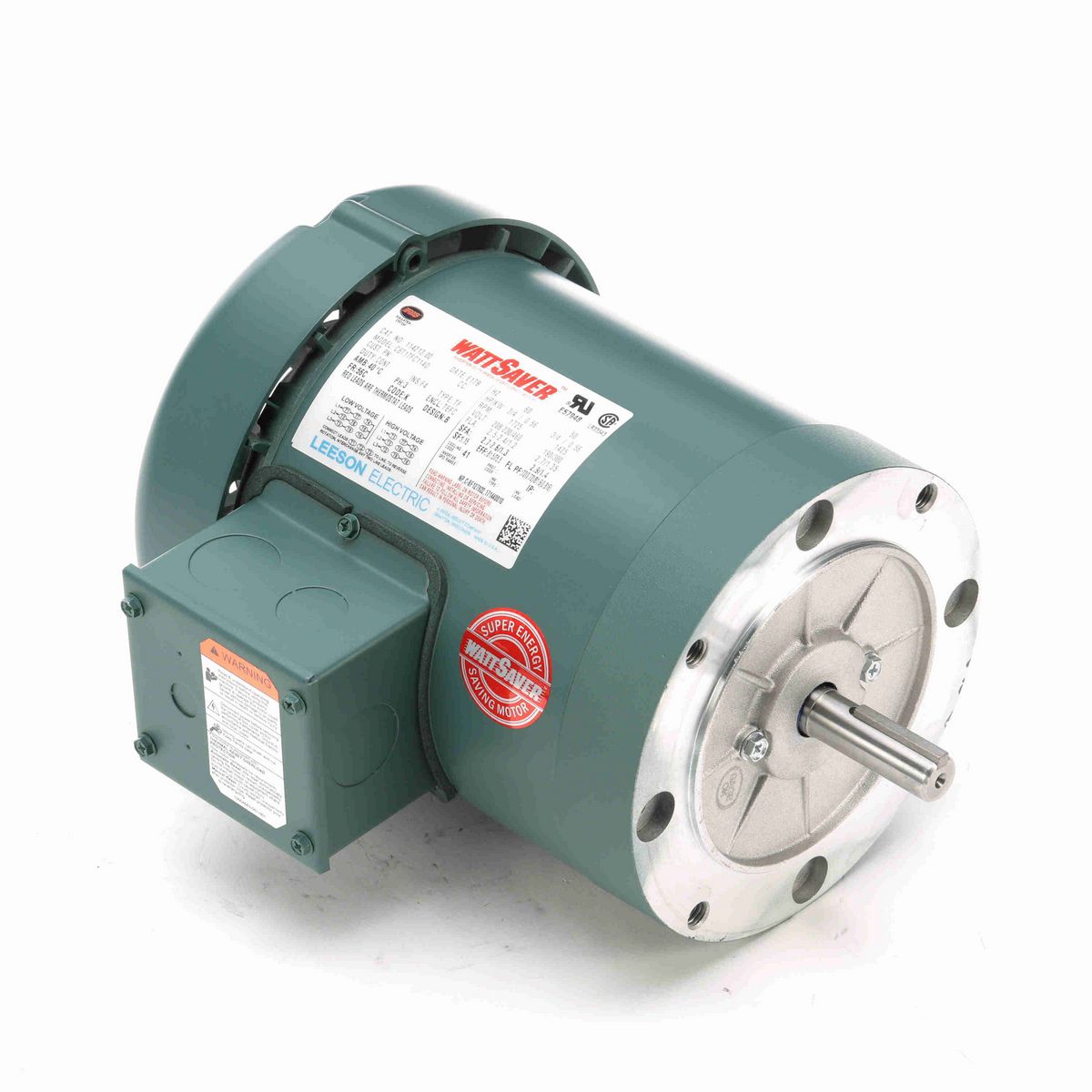 LEESON WATTSAVER® General Purpose Motor, 0.75 & 0.75 HP, 3 Ph, 60 & 50 Hz, 230/460 & 190/380 V, 1800 & 1500 RPM, 56C Frame, TEFC - 114213.00