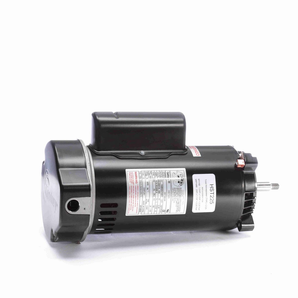 Century Centurion PRO ® Motors Pool Pump Motor, 2.25 HP, 1 Ph, 60 Hz, 208-230/115 V, 3600 RPM, 56J Frame, ODP - HST225