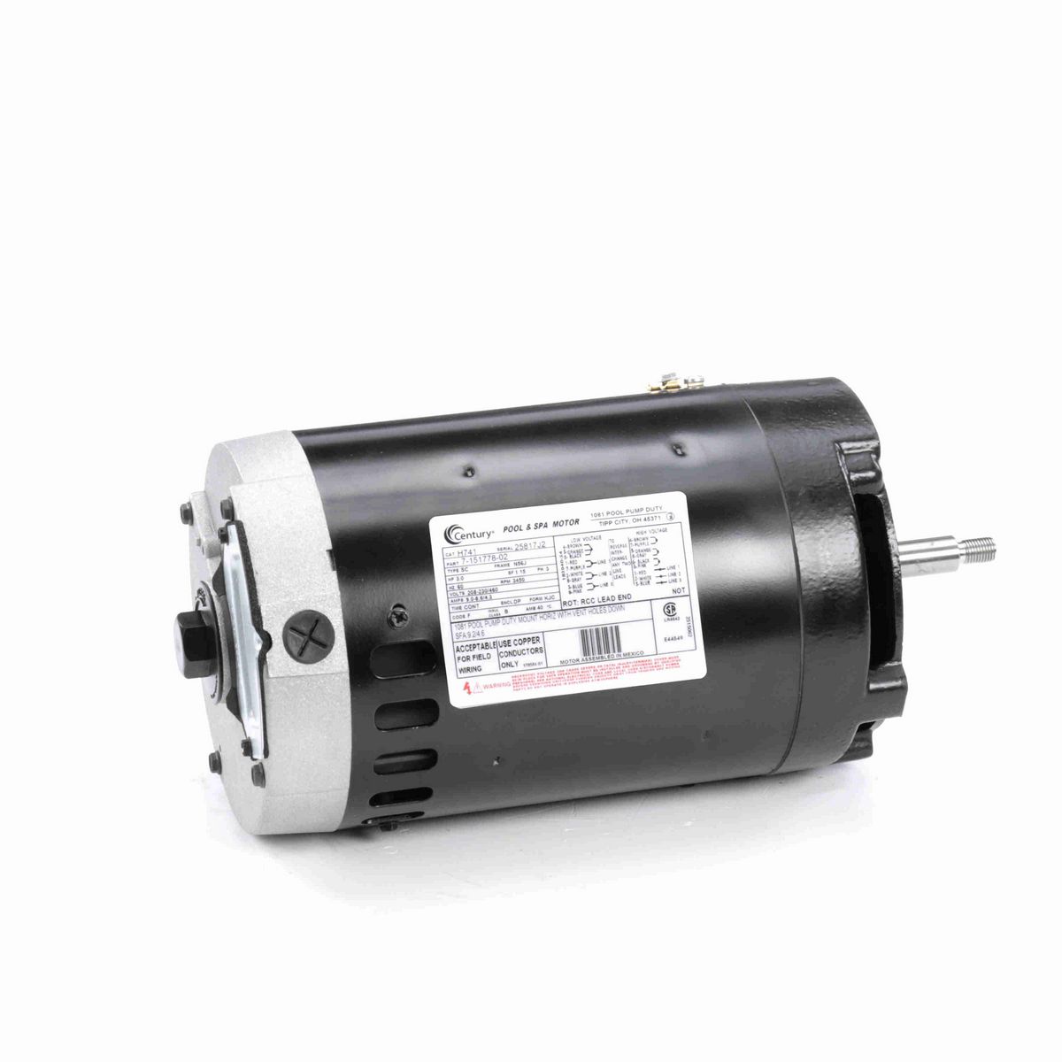 Century Pool Pump Motor, 3.0 HP, 3 Ph, 60 Hz, 208-230/460 V, 3600 RPM, N56J Frame, DP - H741