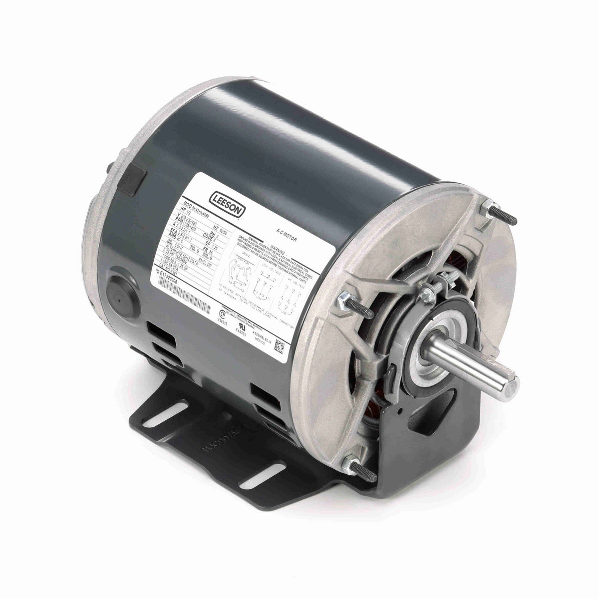 LEESON Fan and Blower Motor, 0.50 HP, 3 Ph, 60 Hz, 208-230/460 V, 1800 RPM, 56 Frame, DP - K381