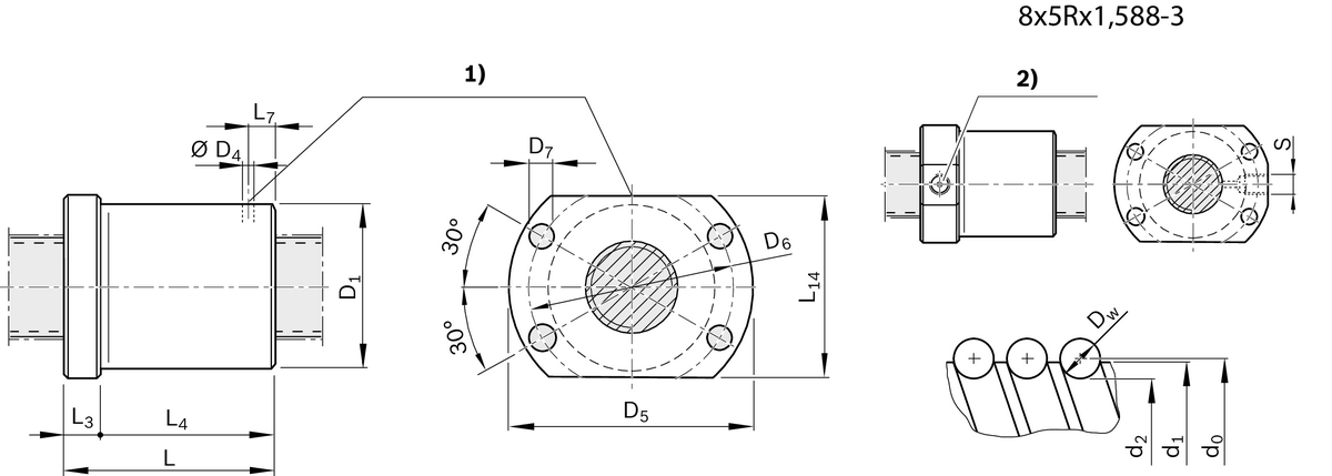 Одинарная гайка с фланцем Bosch Rexroth FEM-E-B 8X5RX1,588-3 [R153226006]