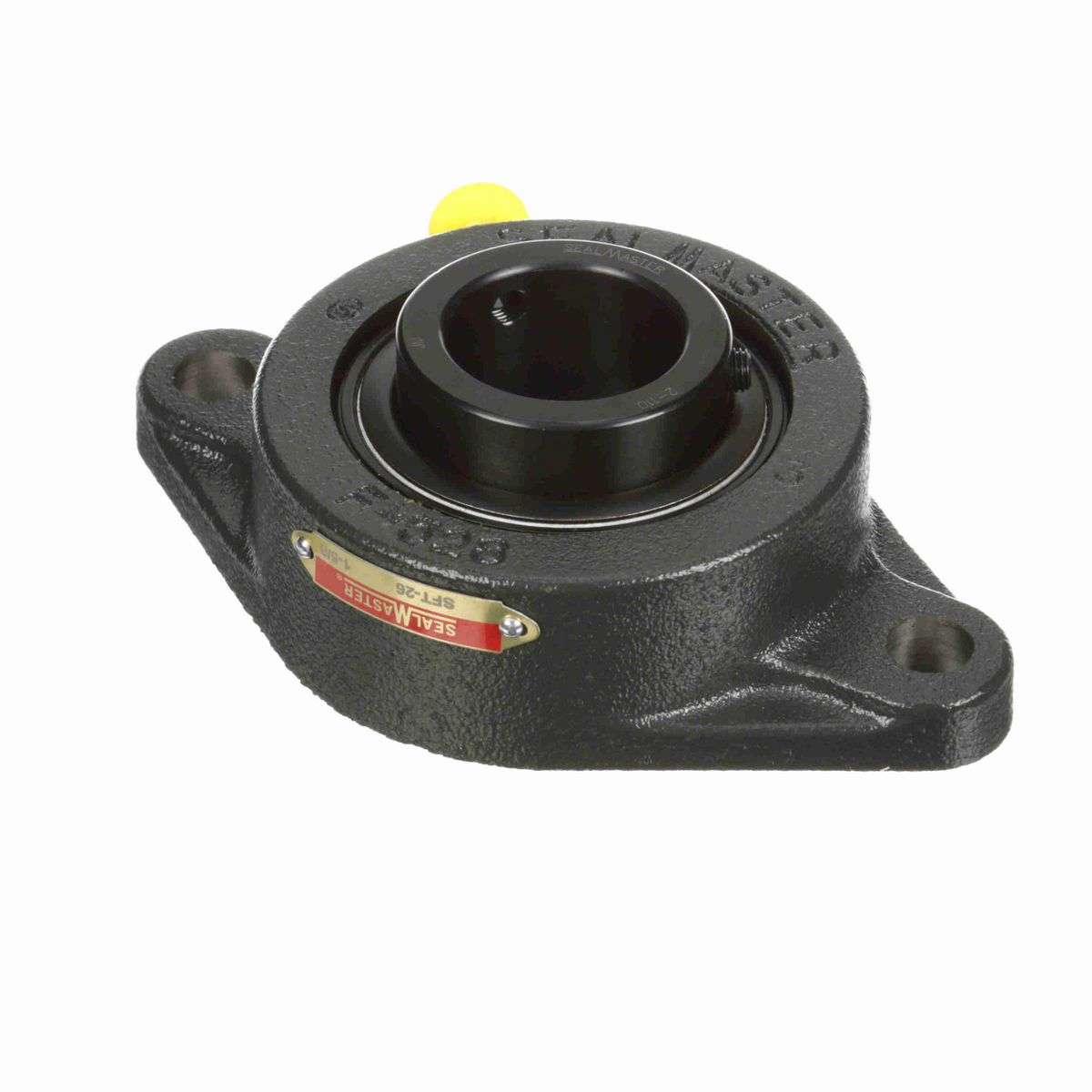 Sealmaster Mounted Cast Iron Two Bolt Flange Ball Bearing - 52100 Bearing Steel, Black Oxided - Setscrew Lock - SFT-26