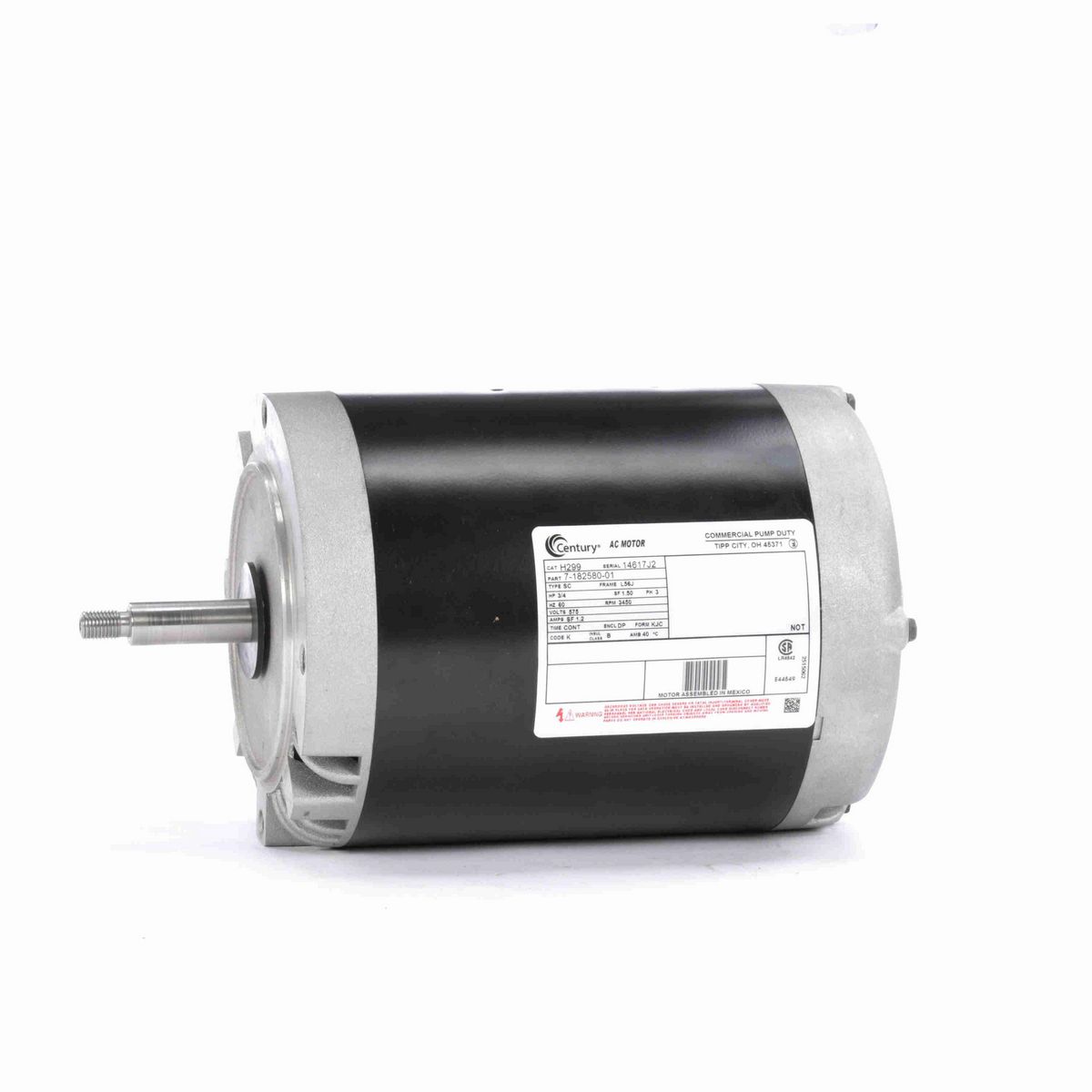 Century General Purpose Pump Motor, 3/4 HP, 3 Ph, 60 Hz, 575 V, 3600 RPM, L56J Frame, DP - H299