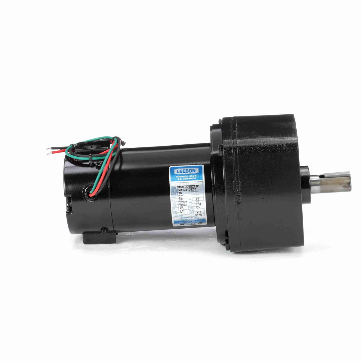 LEESON Parallel Shaft Gearmotor, 0.13 HP, 90 V, 7 RPM, 34 Frame, TENV - M1135106.00