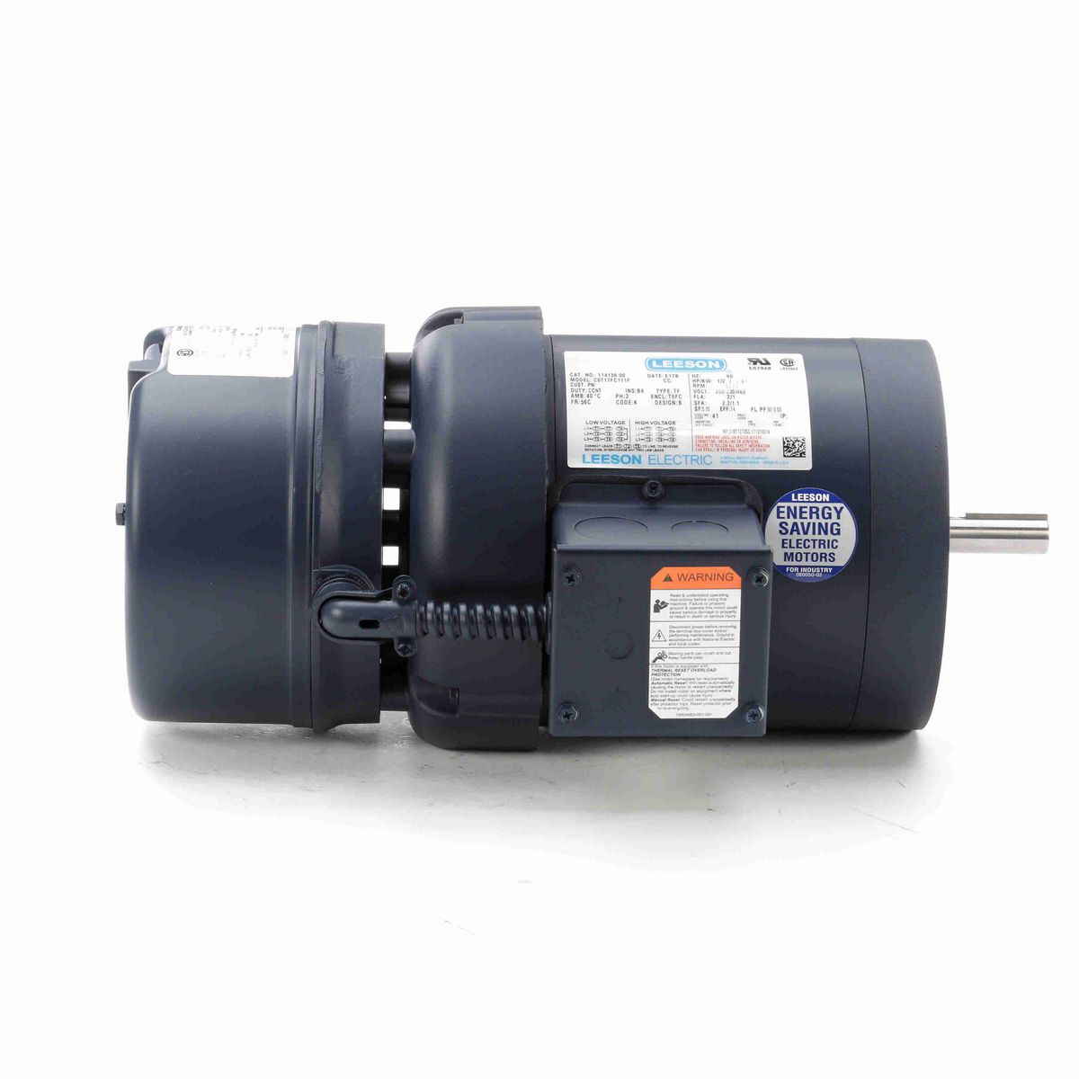 LEESON Brake Motor, 0.50 HP, 3 Ph, 60 Hz, 230/460 V, 1800 RPM, 56C Frame, TEFC - 114159.00