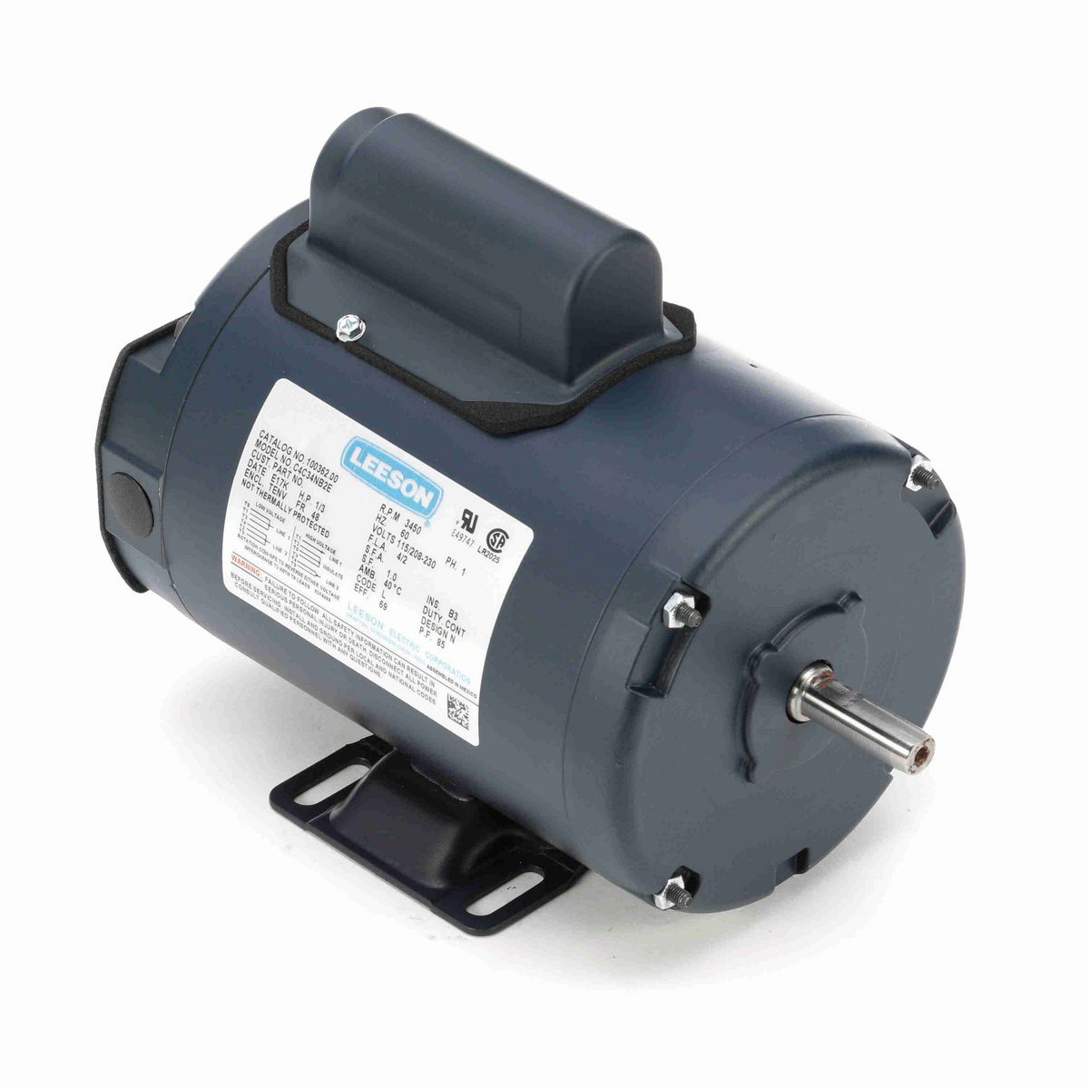 LEESON General Purpose Motor, 0.33 HP, 1 Ph, 60 Hz, 115/230 V, 3600 RPM, 48 Frame, TENV - 100362.00