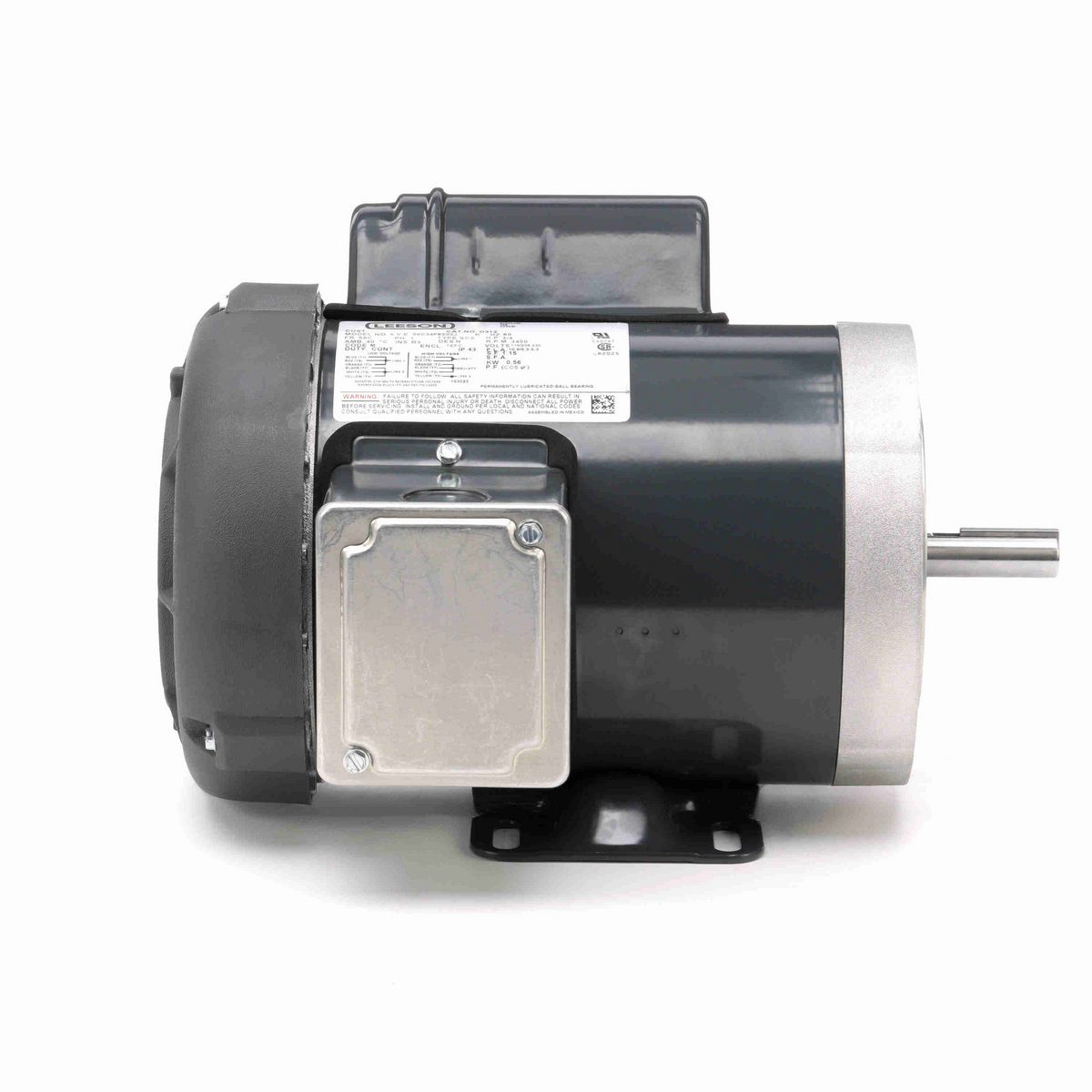 LEESON General Purpose Motor, 0.75 HP, 1 Ph, 60 Hz, 115/208-230 V, 3600 RPM, 56C Frame, TEFC - D312