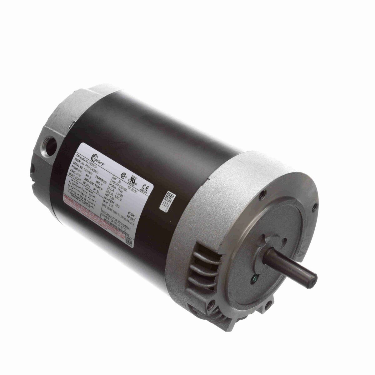 Century General Purpose Motor, .50 HP, 3 Ph, 60 Hz, 230/460 V, 1200 RPM, 56C Frame, ODP - H025ES