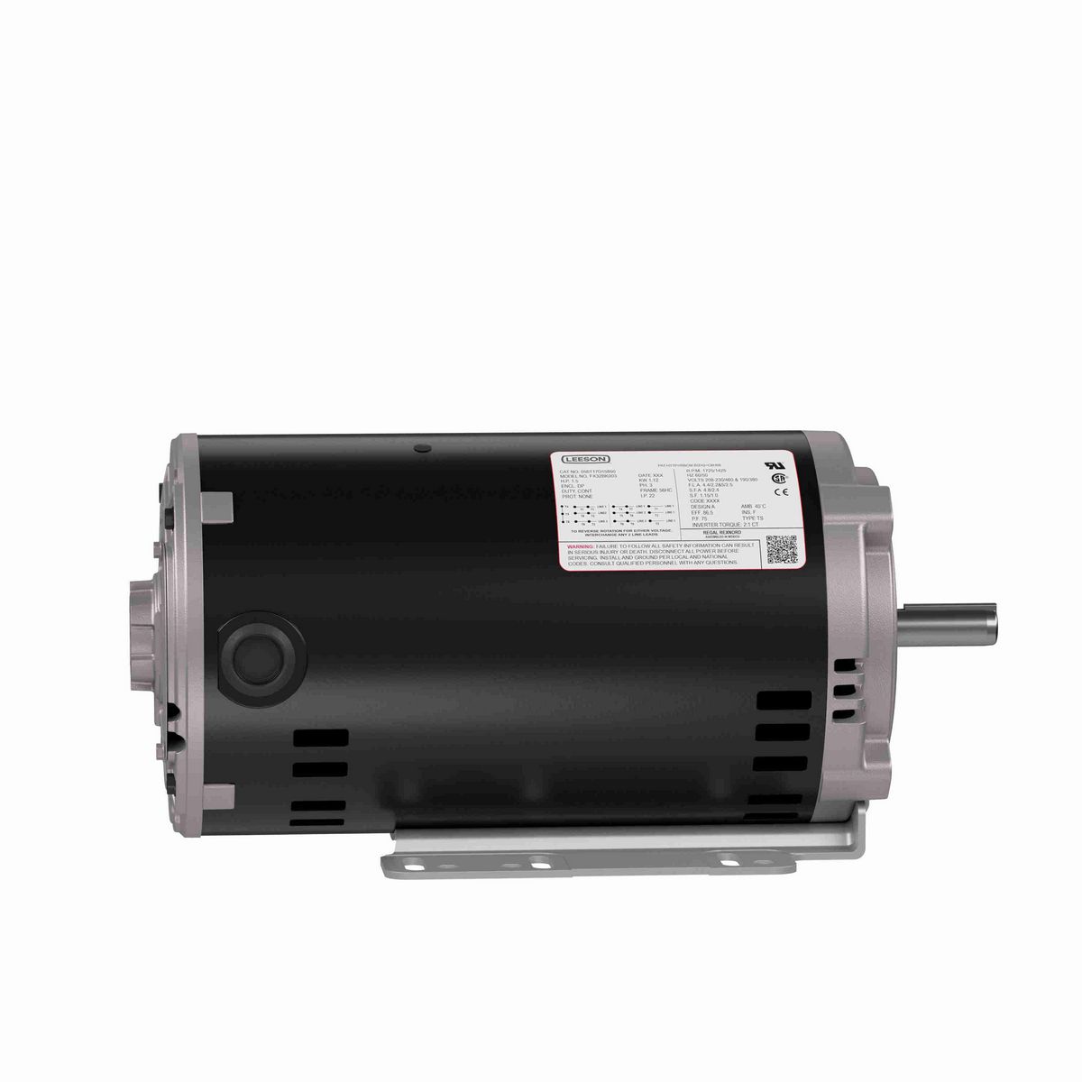 LEESON FLEX-IN-1™ General Purpose Motor, 1.50 & 1.50 HP, 3 Ph, 60 & 50 Hz, 230/460 & 190/380 V, 1800 & 1500 RPM, 56HC Frame, DP - FX32BK003