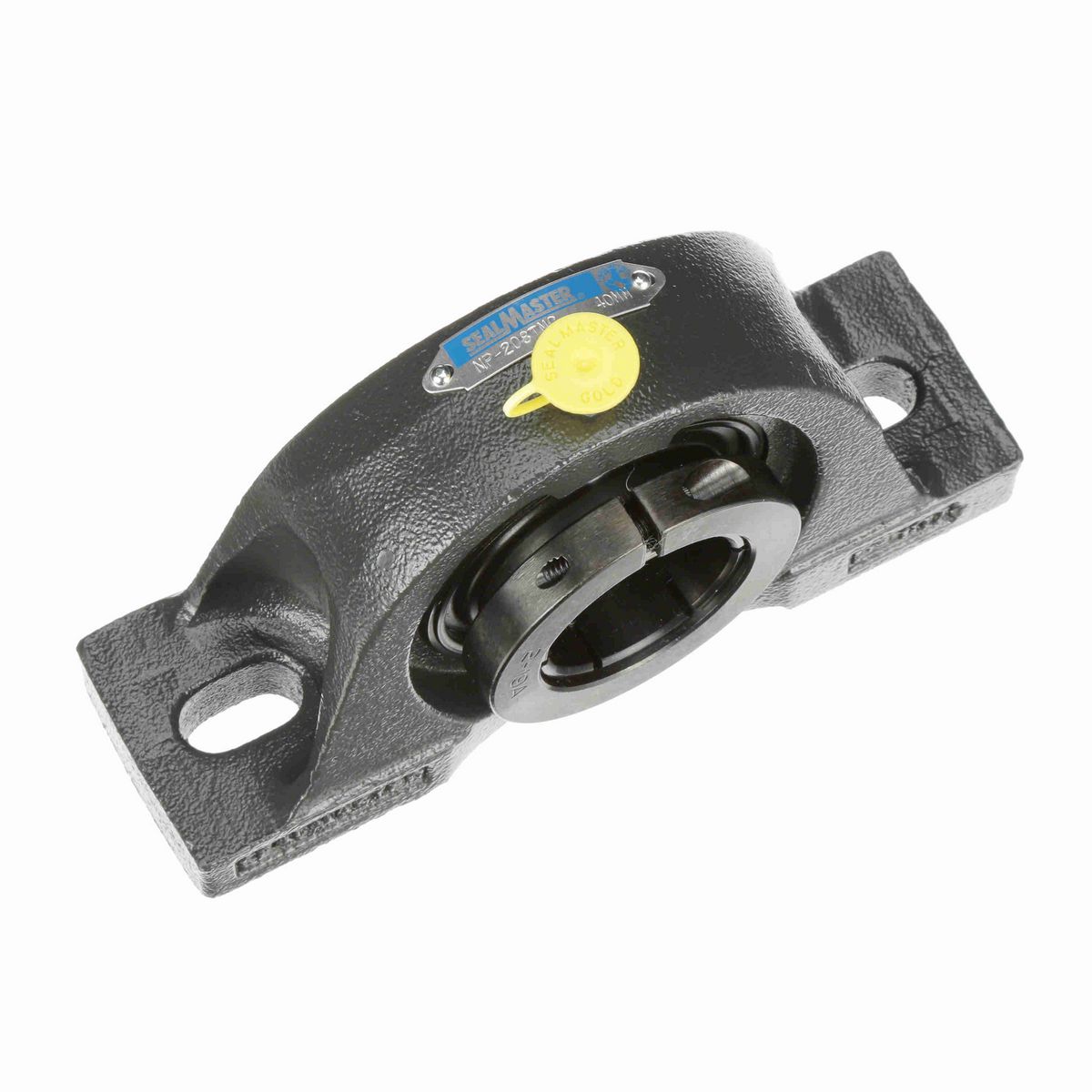 Sealmaster Mounted Cast Iron Two Bolt Pillow Block Ball Bearing - 52100 Bearing Steel, Black Oxided - Concentric Lock - NP-208TMC