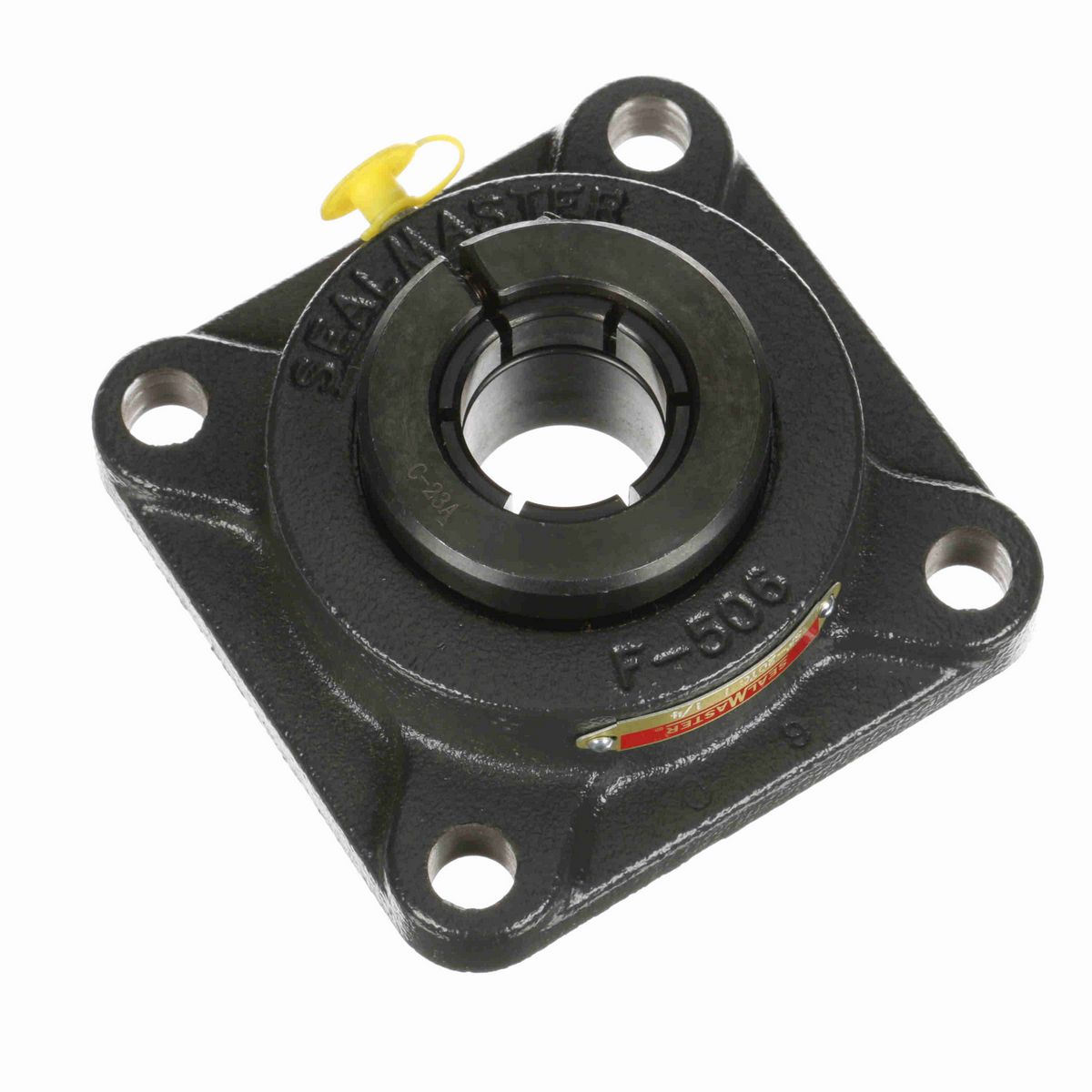 Sealmaster Mounted Cast Iron Four Bolt Flange Ball Bearing - 52100 Bearing Steel, Black Oxided - Concentric Lock - SF-20TC
