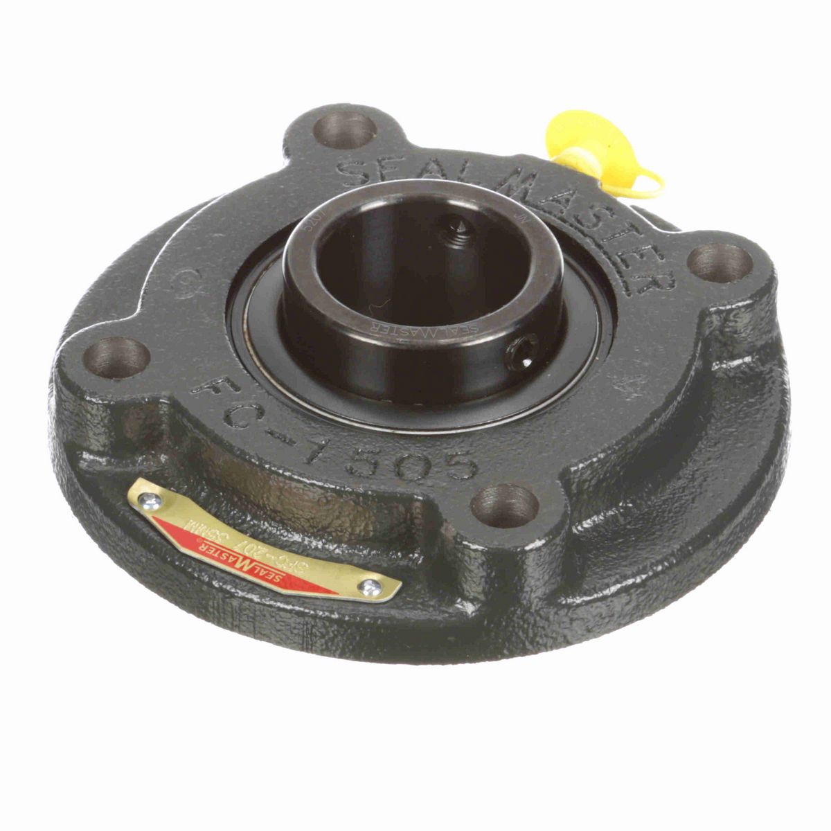Sealmaster Mounted Cast Iron Flange Cartridge Ball Bearing - 52100 Bearing Steel, Black Oxided - Setscrew Lock - SFC-207