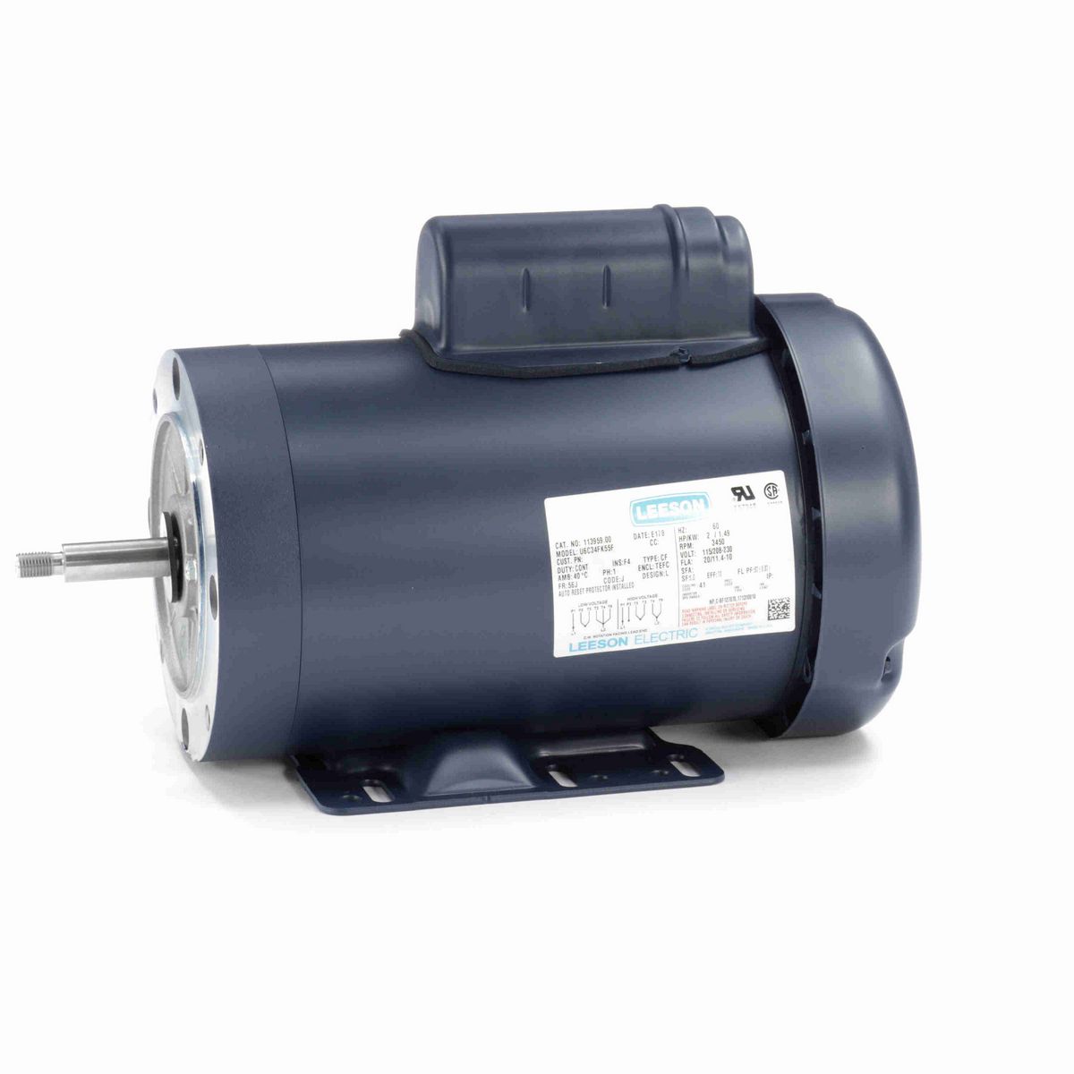 LEESON Jet Pump Motor, 2 HP, 1 Ph, 60 Hz, 115/230 V, 3600 RPM, 56J Frame, TEFC - 113959.00