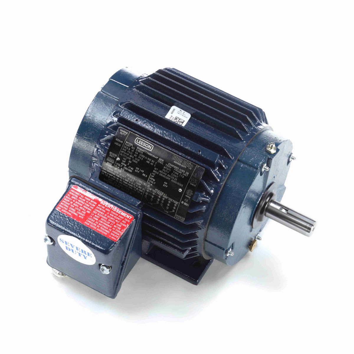 LEESON Severe Duty Motor, 2 HP, 3 Ph, 60 Hz, 230/460 V, 1800 RPM, 145T Frame, TENV - E467A
