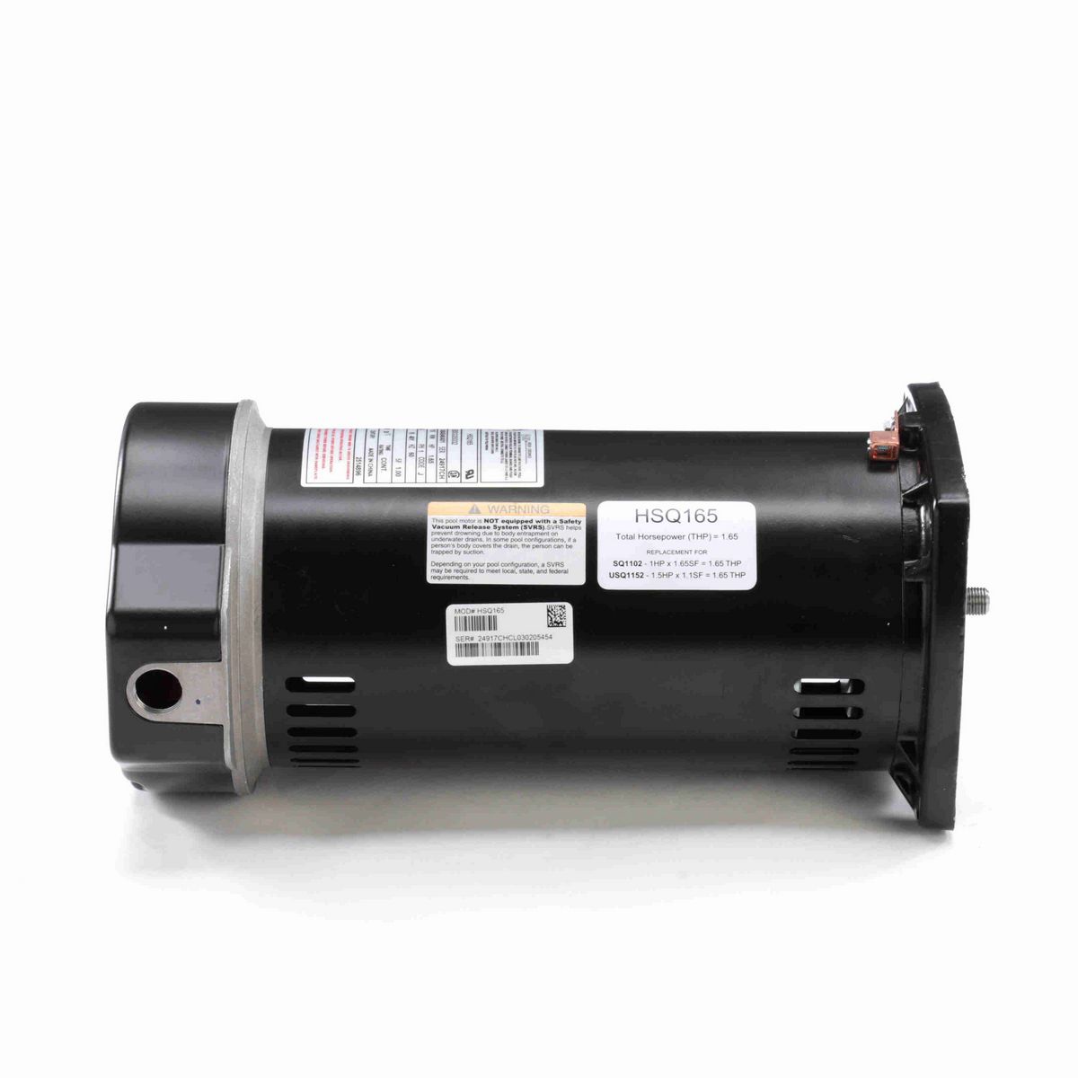 Century Centurion PRO ® Motors Pool Pump Motor, 1.65 HP, 1 Ph, 60 Hz, 230/115 V, 3600 RPM, 48Y Frame, ODP - HSQ165