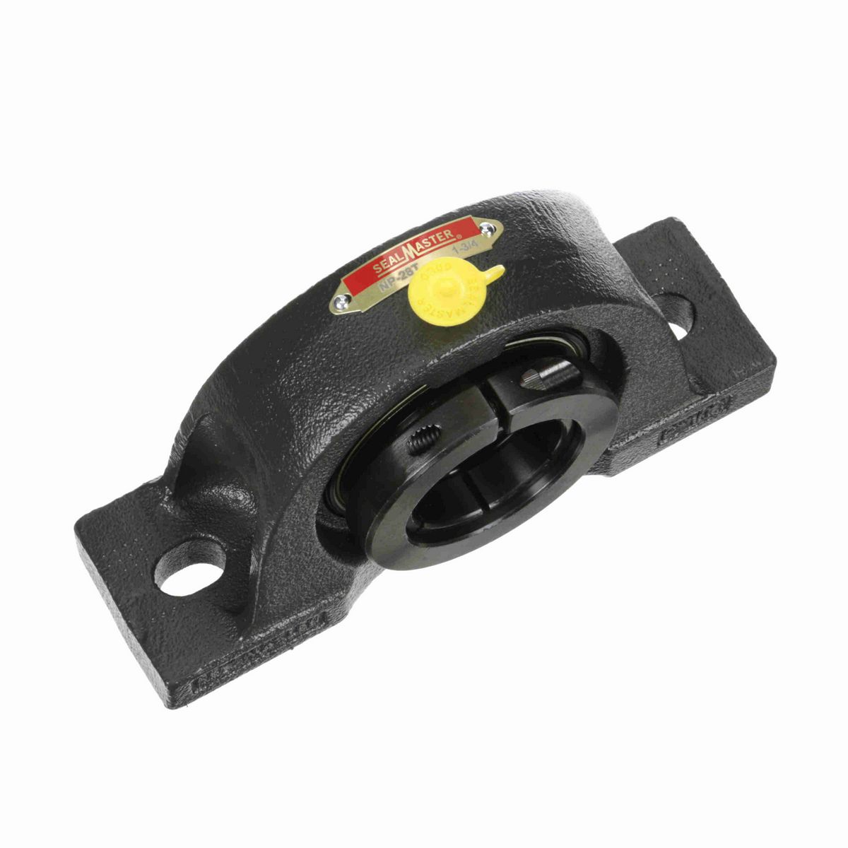 Sealmaster Mounted Cast Iron Two Bolt Pillow Block Ball Bearing - 52100 Bearing Steel, Black Oxided - Concentric Lock - NP-28T