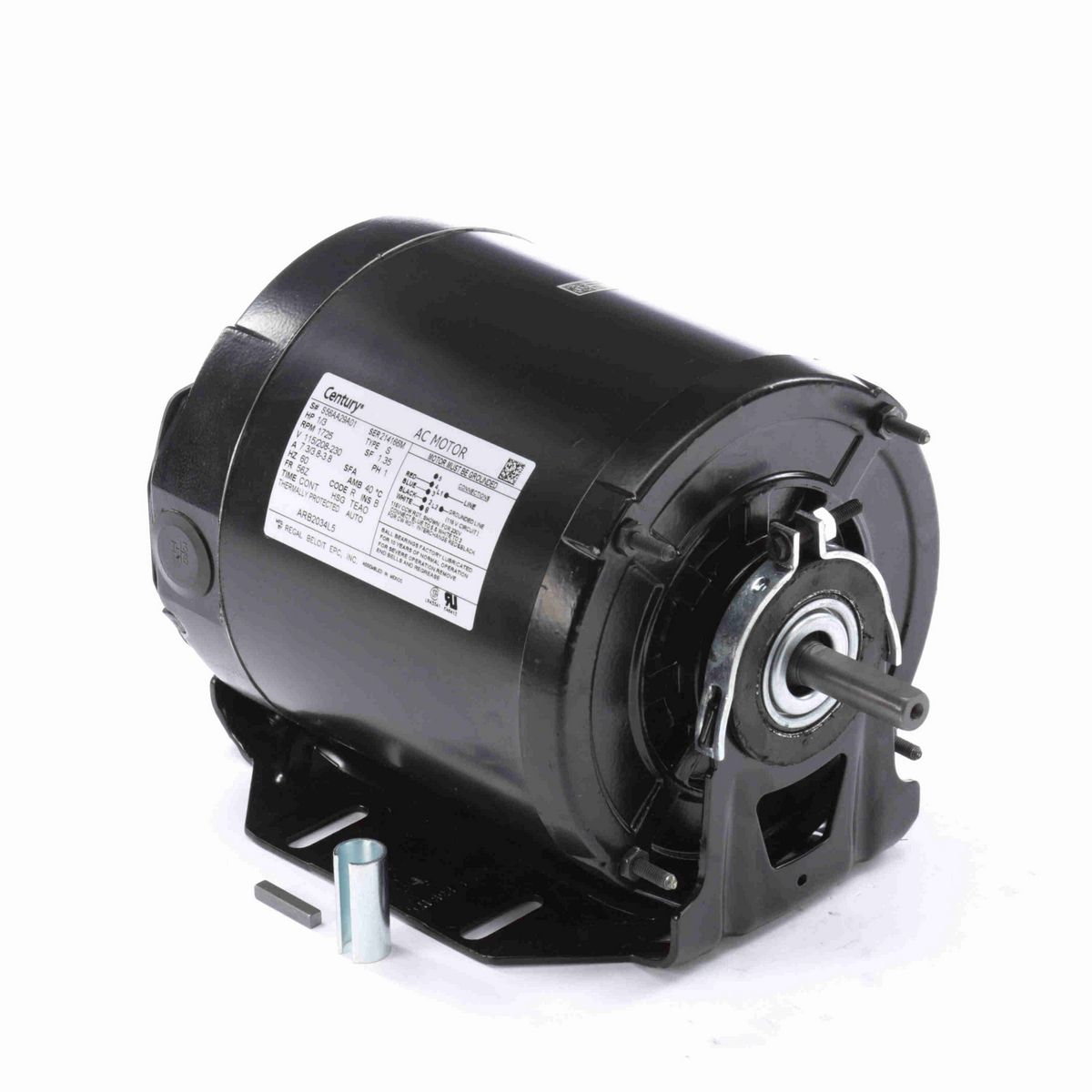 Century Fan and Blower Motor, 1/3 HP, 1 Ph, 60 Hz, 115/208-230 V, 1800 RPM, 56Z Frame, TEAO - ARB2034L5