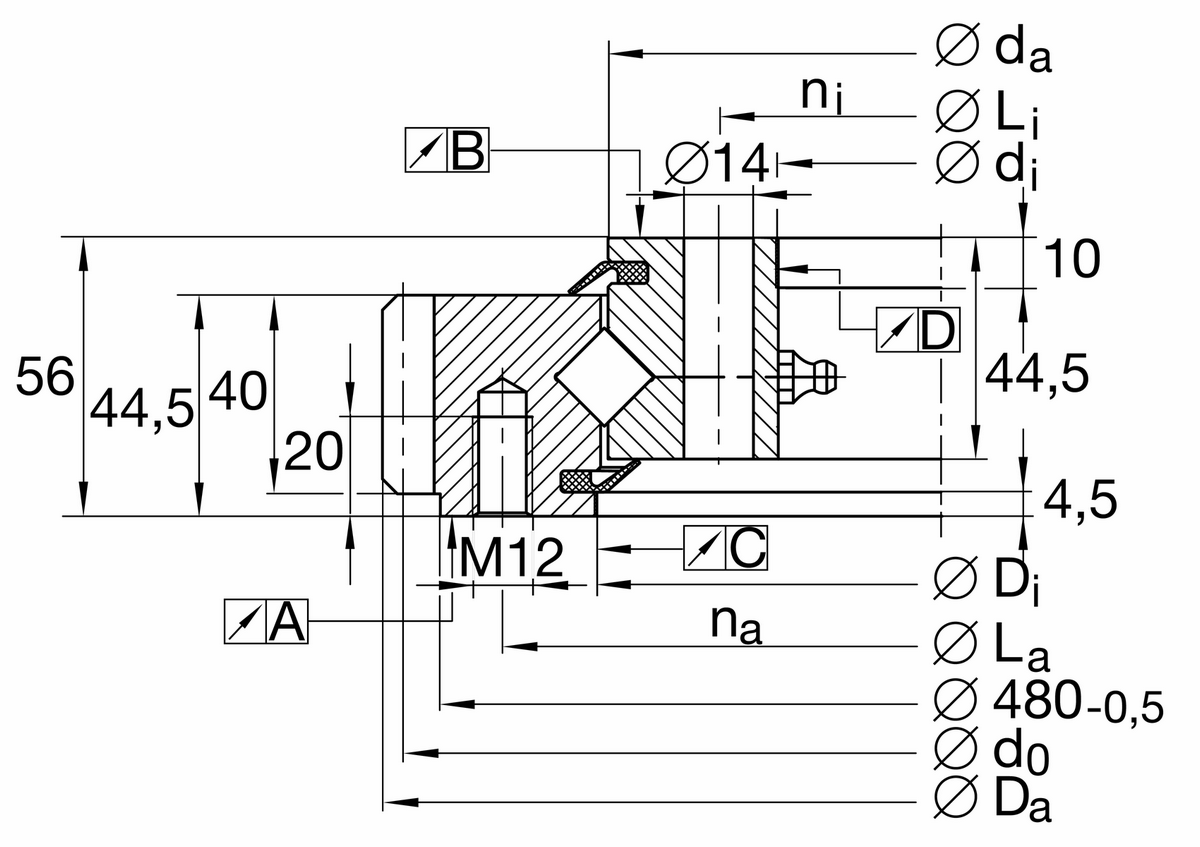 Опорно-поворотное устройство, подшипник с перекрестными роликами, с зубчатым венцом на наружном кольце INA XSA140414-N
