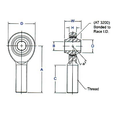 Aurora Bearing HXAM-T & HXAB-T High Misalignment Series Male Rod Ends - PTFE Lined - Self-Lubricating Timken HXAB-5T