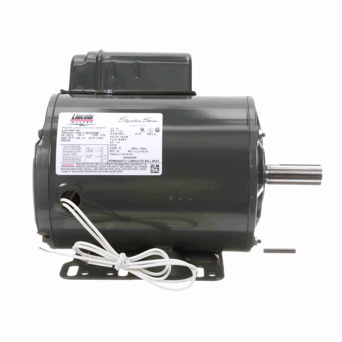 LEESON Agricultural Motor, 1.50 HP, 1 Ph, 60 Hz, 115/230 V, 3600 RPM, 143T Frame, TEAO - LM24787