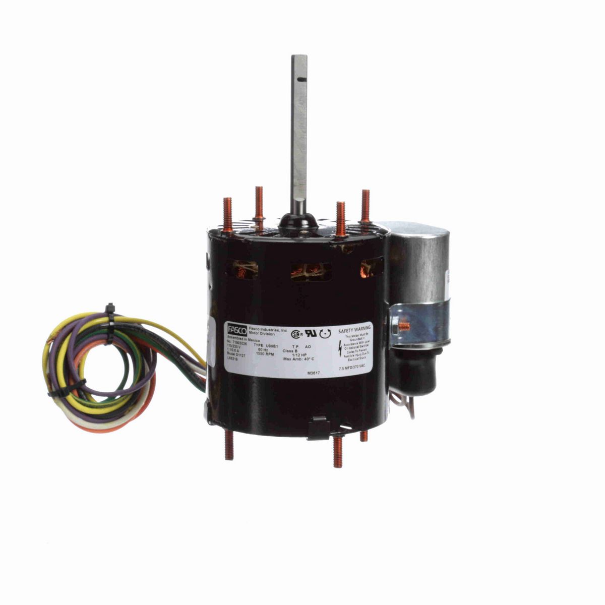 FASCO OEM Replacement Motor, 1/12 HP, 1 Ph, 60 Hz, 115/230 V, 1550 RPM, 1 Speed, 3.3" Diameter, OAO - D1127