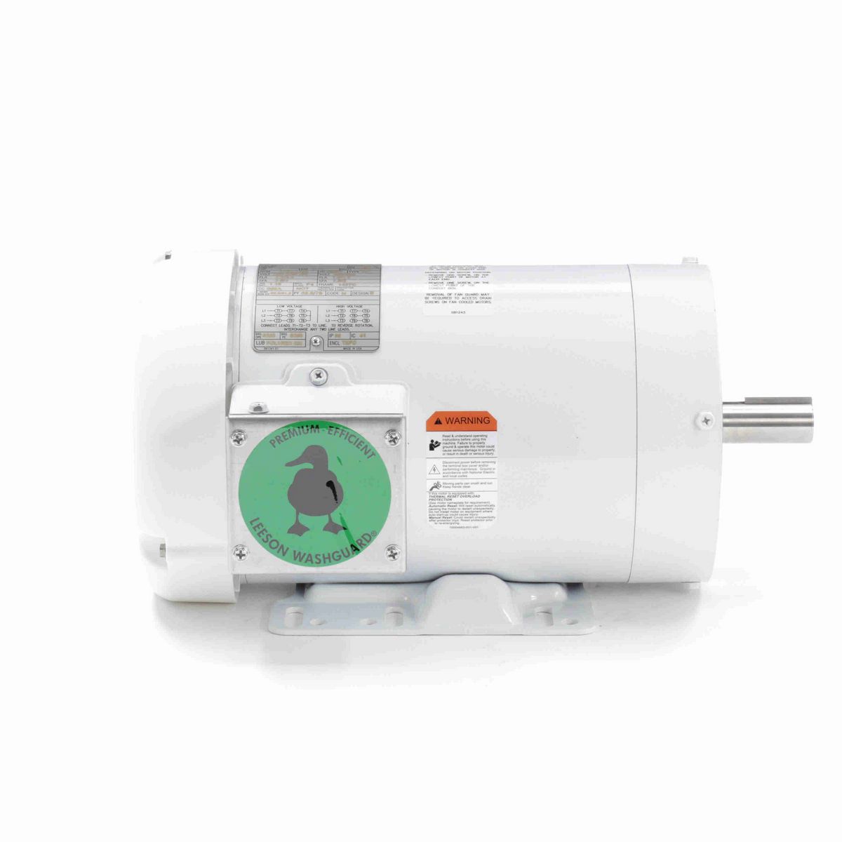 LEESON White Duck™ General Purpose Motor, 1 & 1 HP, 3 Ph, 60 & 50 Hz, 230/460 & 190/380 V, 1800 & 1500 RPM, 143TC Frame, TEFC - 121867.00