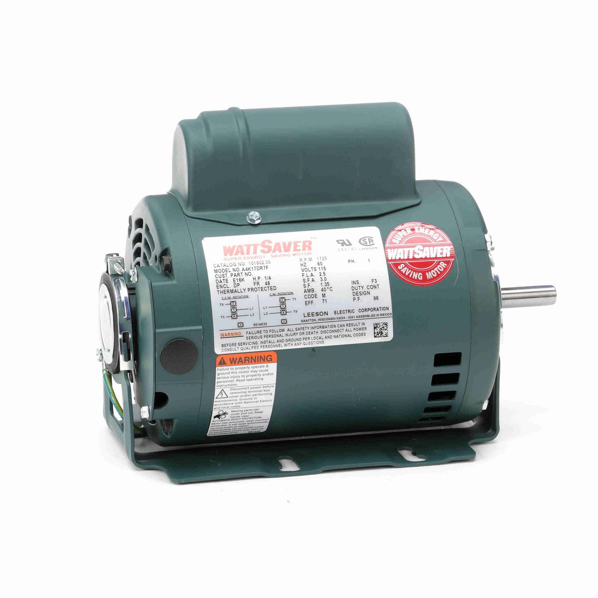 LEESON Fan and Blower Motor, 0.25 HP, 1 Ph, 60 Hz, 115 V, 1800 RPM, 48Z Frame, DP - 101602.00